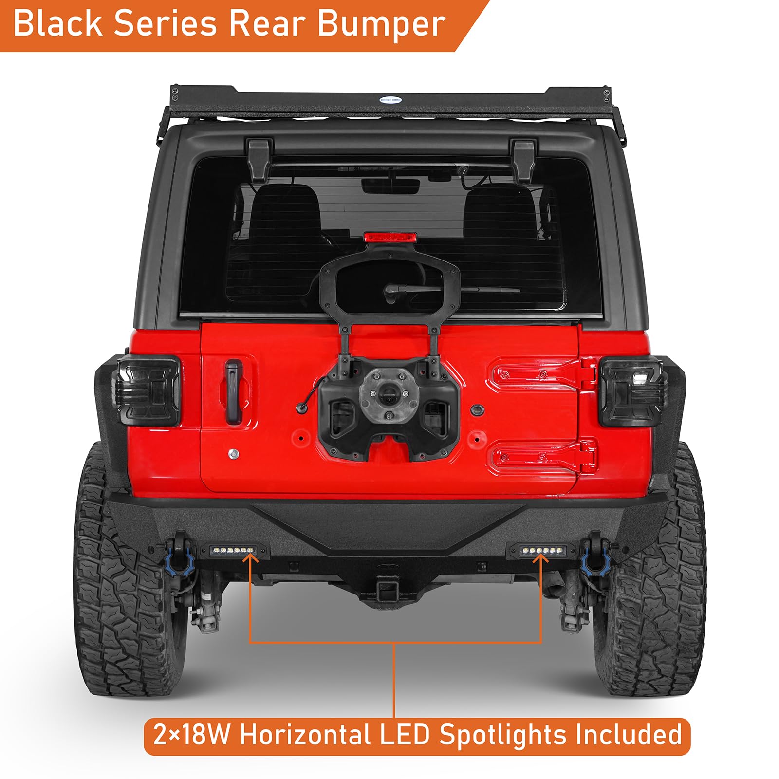 Heavy Duty u-Box Rear Bumper with Hitch Receiver & 2x LED Floodlights for Jeep Wrangler JL & JLU (2018-2025) - Off-Road Protection & Towing Accessory for Adventure & Trail Riding