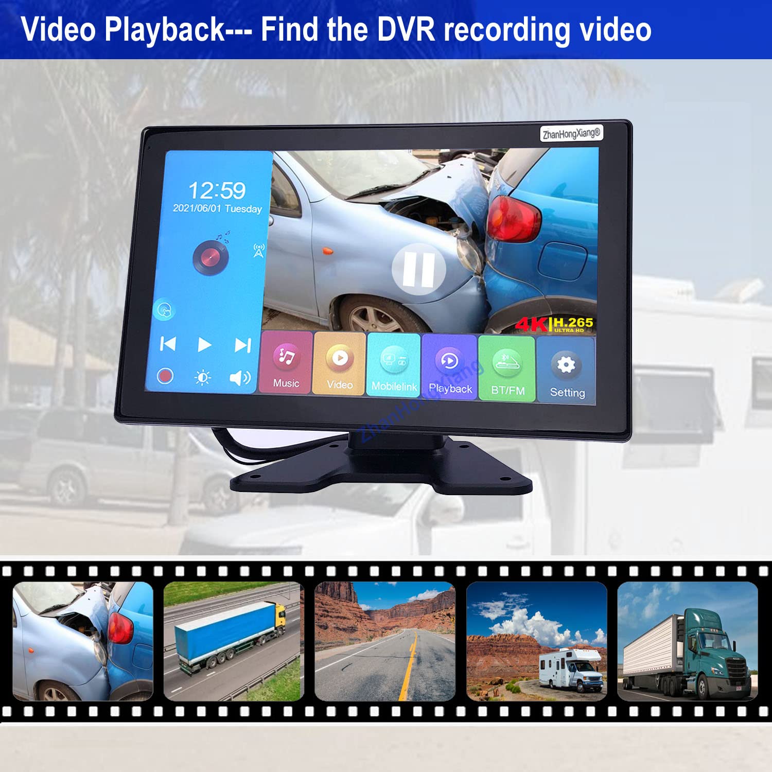 4K AHD 1080P Vehicle Reversing Camera DVR Monitor Kit - 4 Channel Front/Side/Rear View Parking Backup System with 10.1