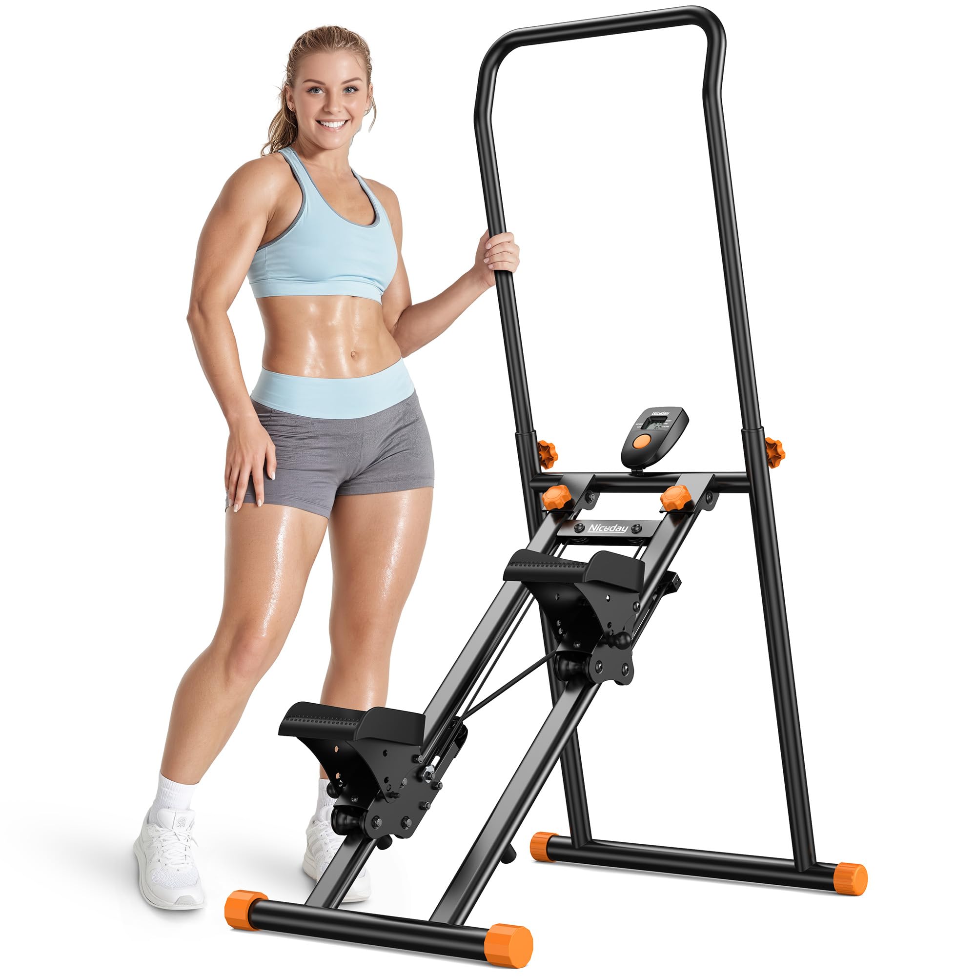 Niceday Stepper Machine for Home Workout - 18IN Extended Stride Stair Climber with Adjustable Handlebar & Pedals, Foldable Vertical Climber Exercise Equipment (300LBS Capacity) - Perfect for Cardio, Leg Toning & Home Gym Fitness
