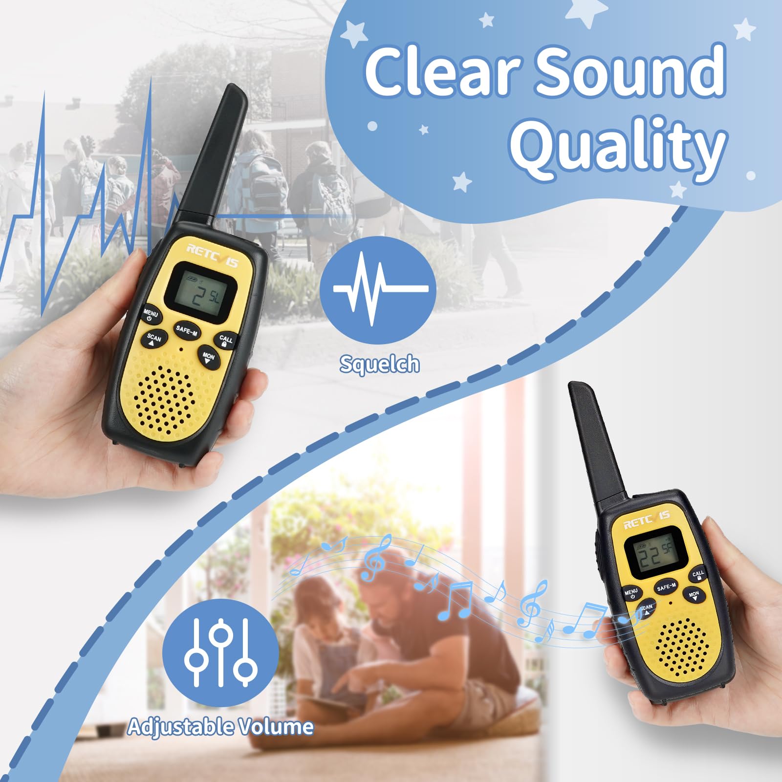 Retevis RT628S Kids Walkie Talkies - 2 Way Radios with Long Range, Safe Mode & VOX - Perfect for Boys & Girls - Ideal for Camping, Hiking & Outdoor Adventures (3 Pack) - Great for Family Trips, Theme Parks & Backyard Explorations