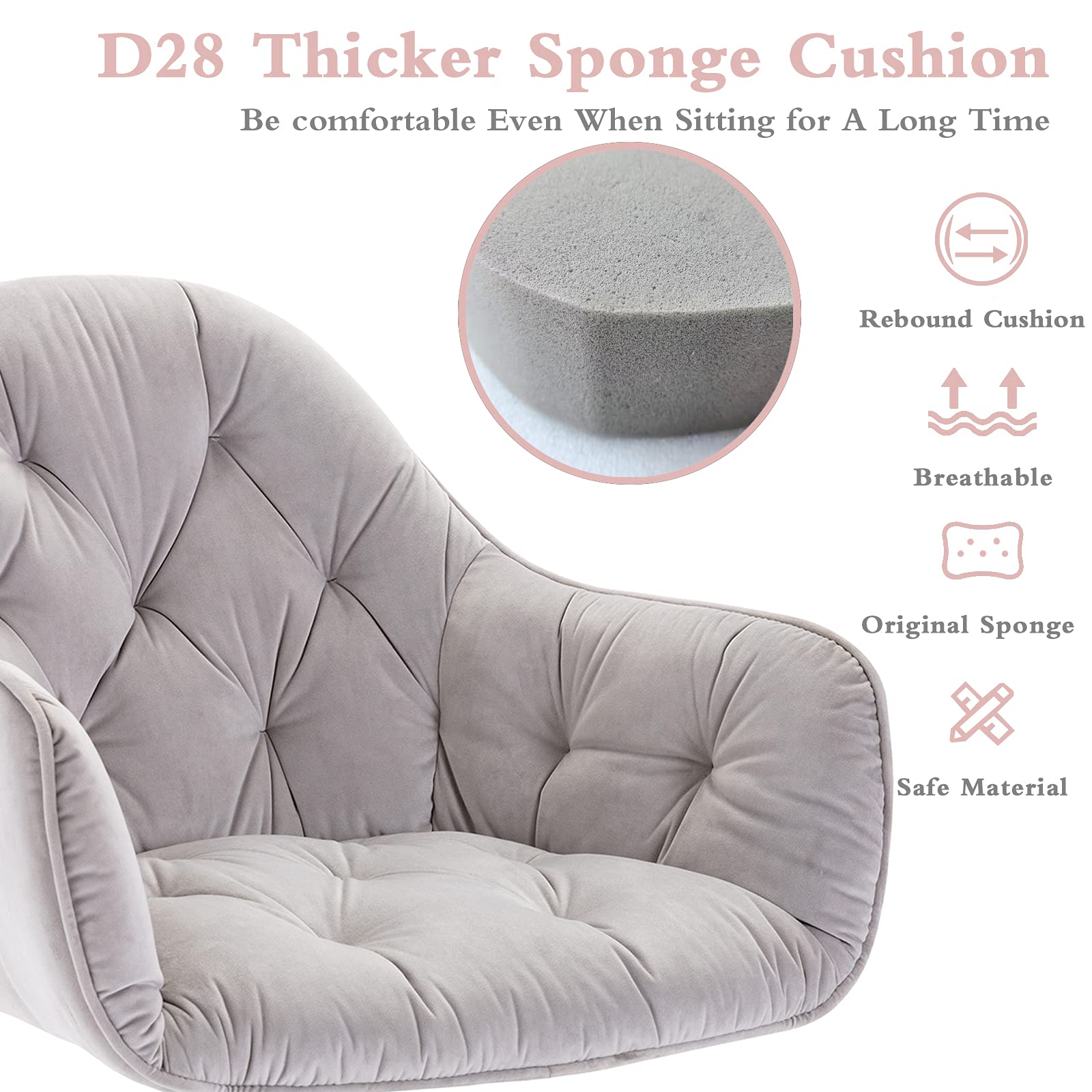CAELUM Rolling Swivel Computer Desk Chair - Velvet Upholstered Ergonomic Office Chair for Home Office, Study, Bedroom, Gaming (Gray) | Perfect for Remote Work, Online Classes & Small Spaces