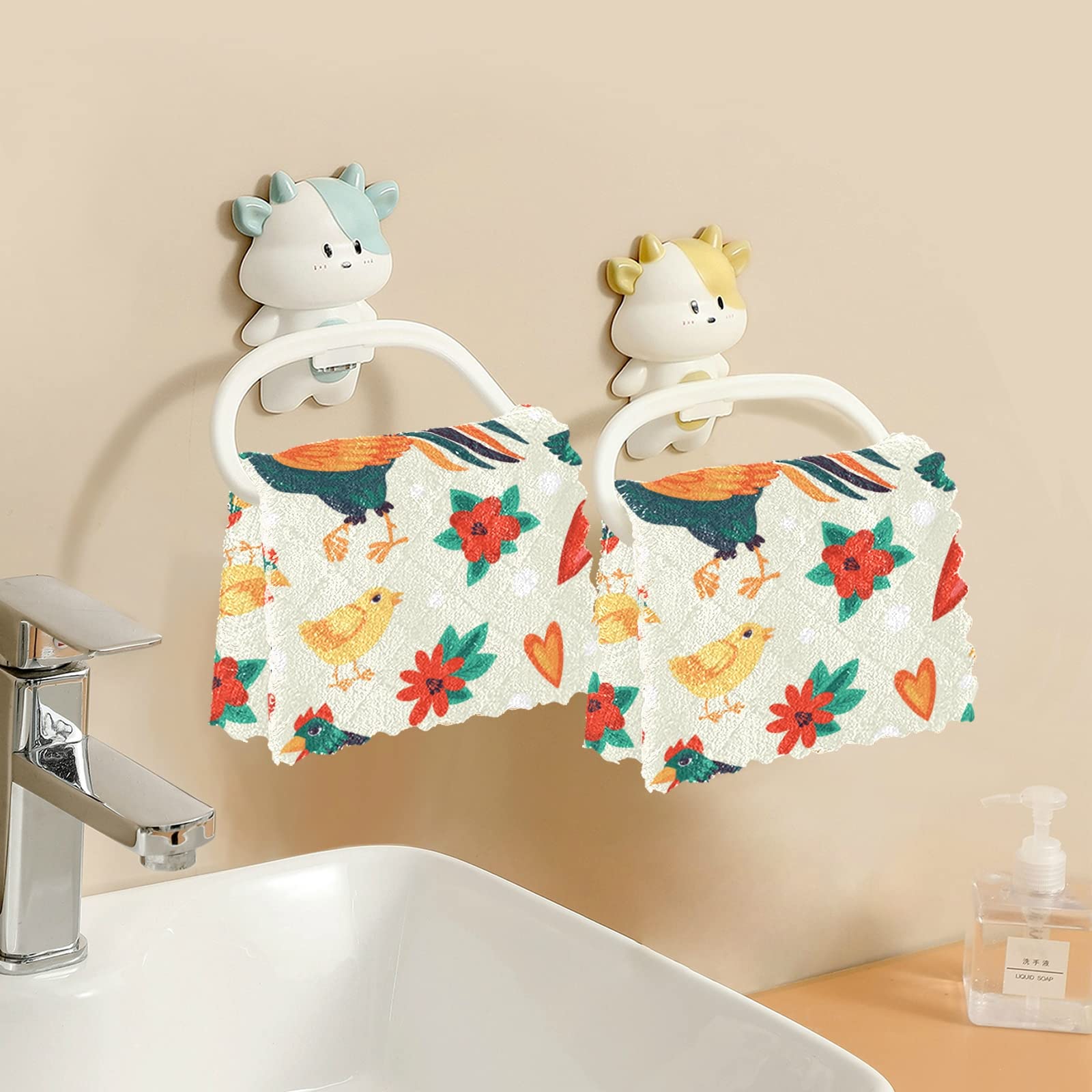 SUABO 6-Pack Chicken Kitchen Towels - Reusable Dish Cloths for Cooking & Cleaning