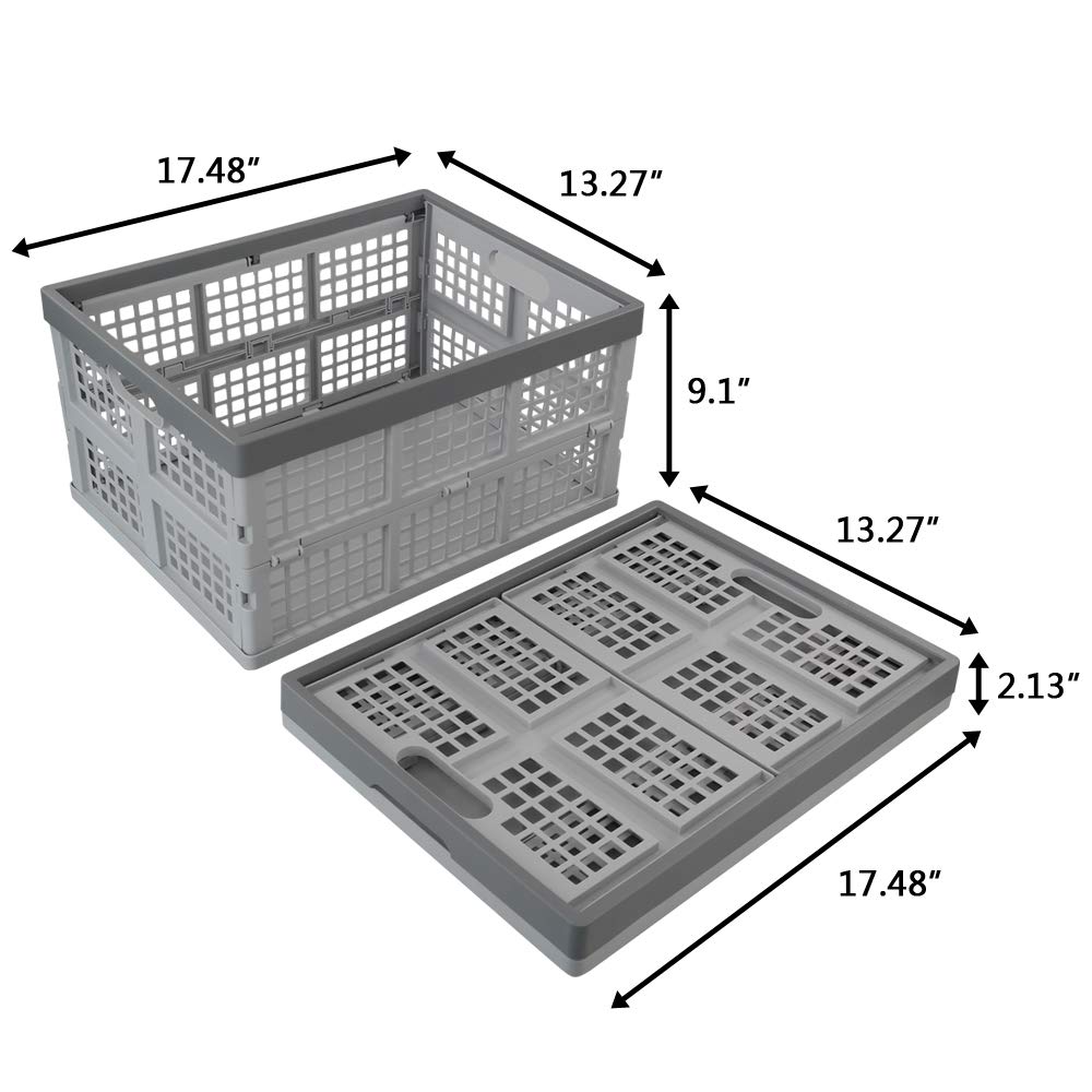 34 Quart Collapsible Plastic Storage Crates - Stackable Organizer Bins for Home, Office & Garage - 2-Pack Heavy Duty Foldable Containers for Clothes, Toys & Supplies