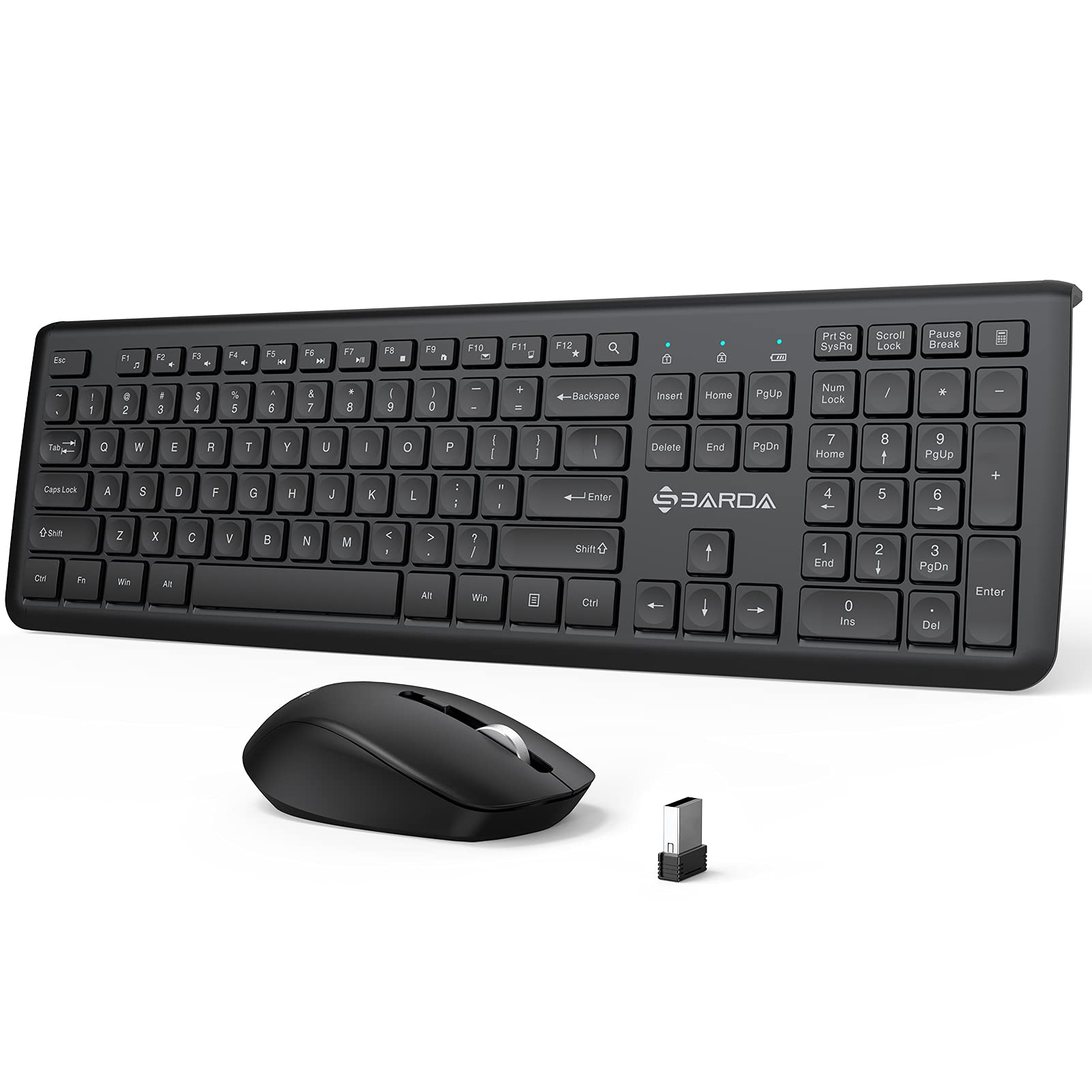 SBARDA Wireless Keyboard and Mouse Combo - 2.4GHz Full-Size Silent Keyboard with 13 Multimedia Shortcut Keys for PC, Laptop, Mac (Black) | Perfect for Office Work, Gaming & Home Computing