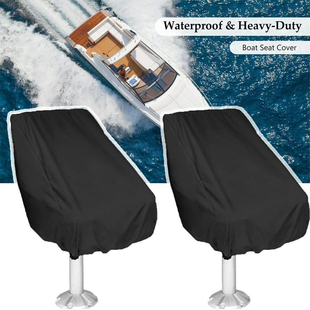 2 Pack Waterproof 210D Oxford Boat Seat Covers for Pontoon, Bench & Helm Chairs - Outdoor Marine Protection (Black) | Ideal for Boating, Fishing & Outdoor Adventures