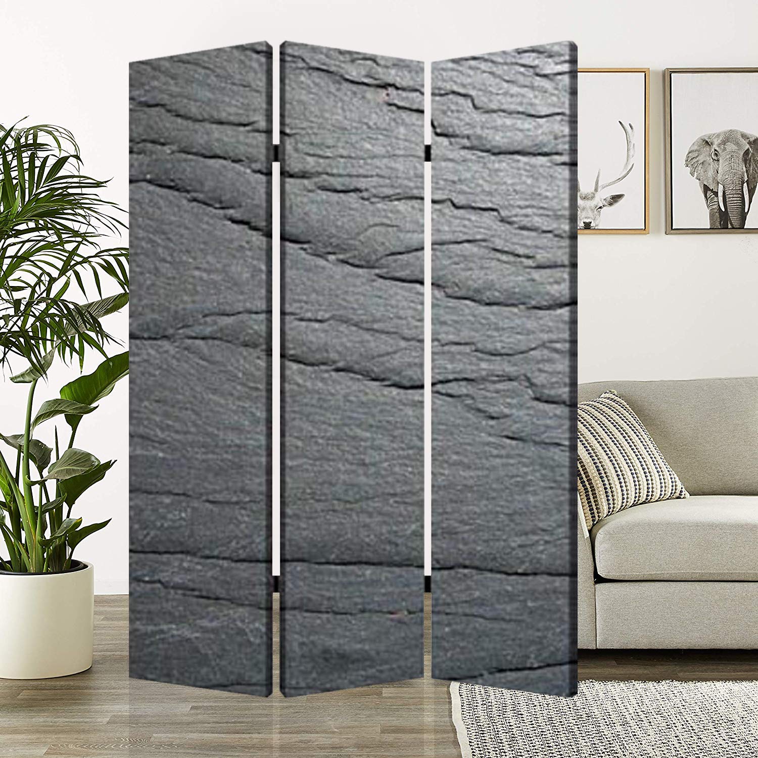 Black Slate 3-Panel Room Divider Screen - 6 Feet Tall Privacy Partition for Home, Office & Event Spaces - Decorative Folding Room Separator for Living Room, Bedroom or Studio
