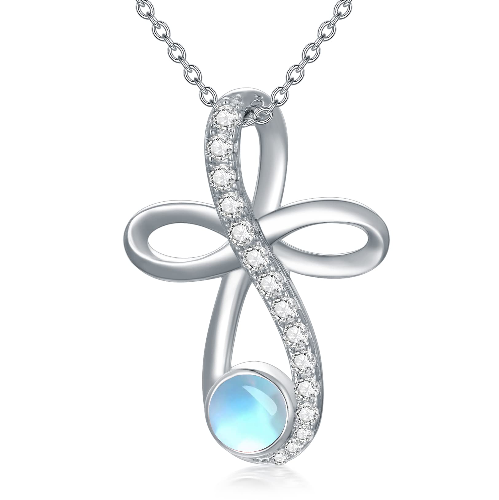 TOUPOP Infinity Cross Knot Birthstone Necklace for Women - S925 Sterling Silver Pendant Jewelry - Personalized Mother's Day Gift for Mom, Wife, Daughter - Perfect for Weddings, Anniversaries & Special Occasions