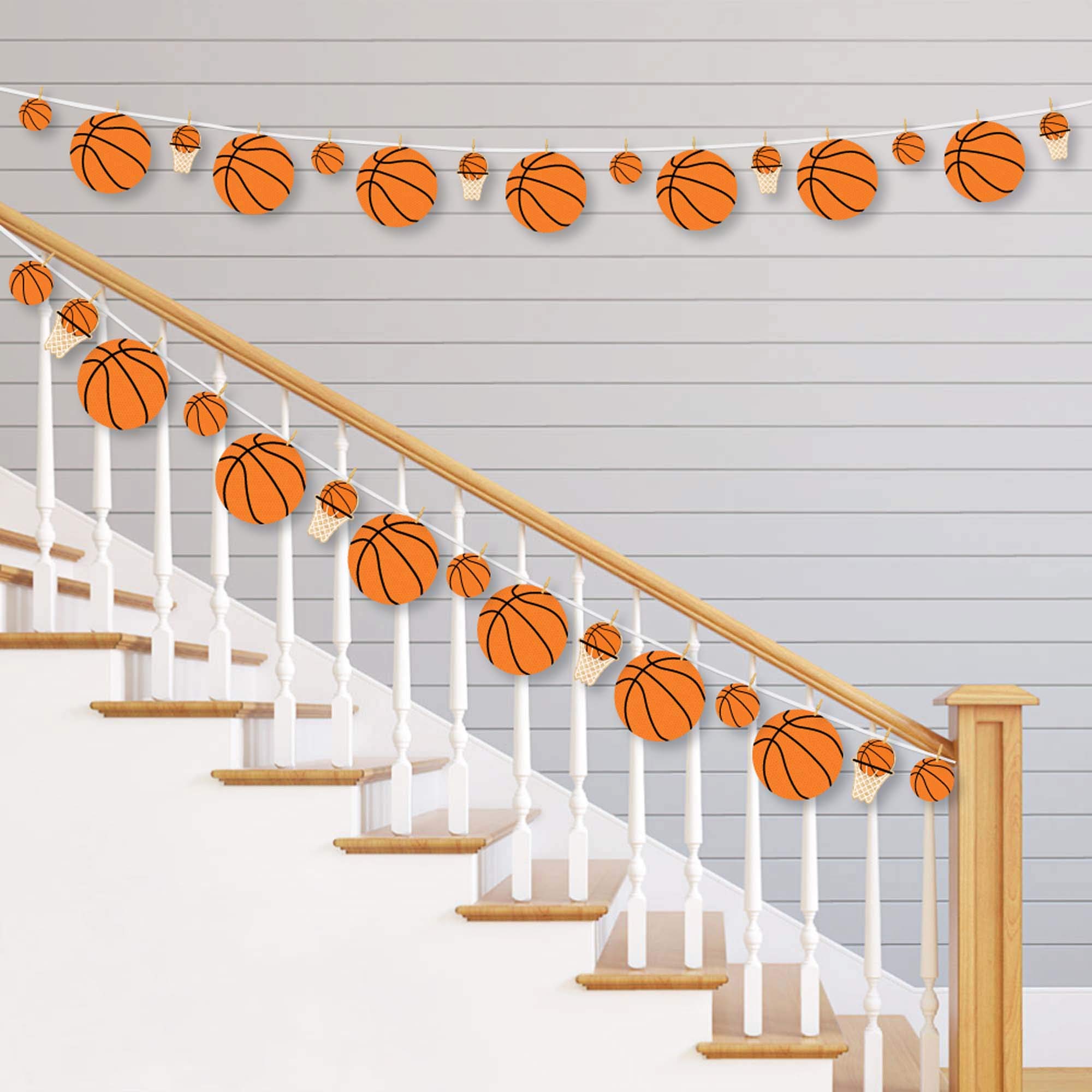 Big Dot of Happiness Nothin' but Net Basketball Garland - 44-Piece DIY Clothespin Banner for Baby Showers & Birthday Party Decorations - Perfect for Sports-Themed Events and Nursery Wall Decor
