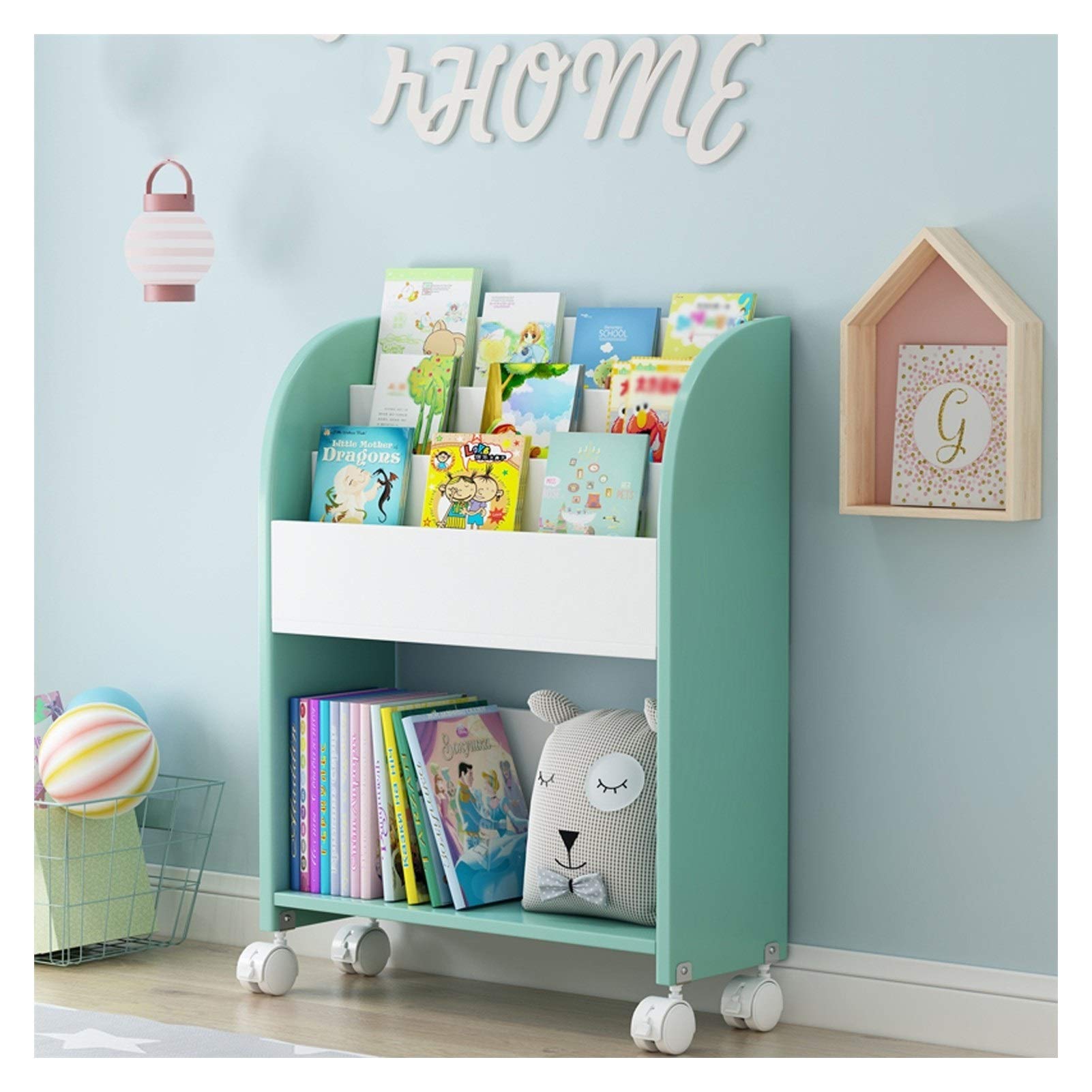 Wooden Book Cart with Wheels - Freestanding Bookshelf Storage Unit for Kids' Books, Living Room, Bedroom & Home Office - Mobile Library Cart with Casters for Easy Organization & Display