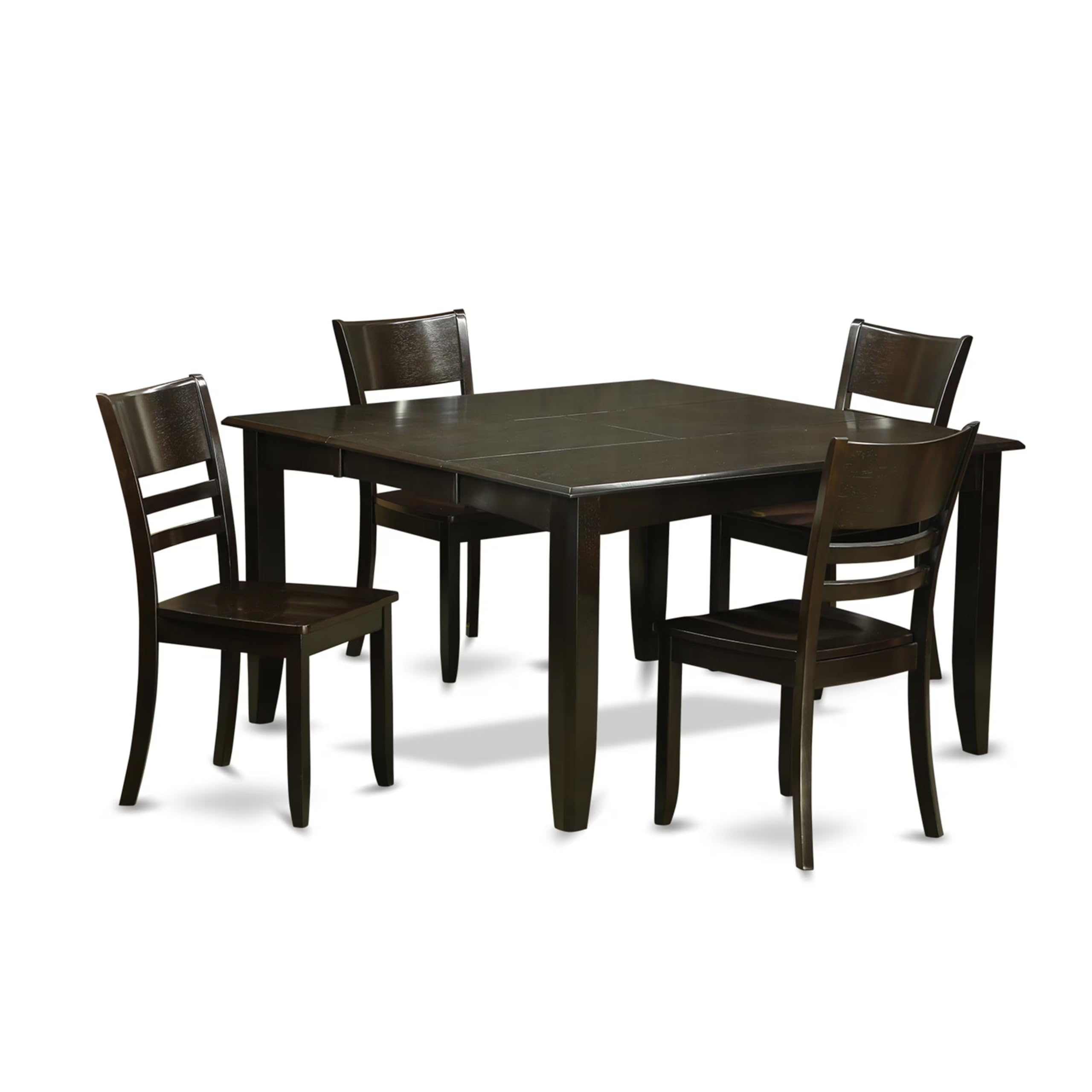 East West Furniture 5-Piece Dining Set with Square Table & 4 Chairs - 54x54 Inch Cappuccino - Expandable Butterfly Leaf Table - Perfect for Small Kitchens & Breakfast Nooks