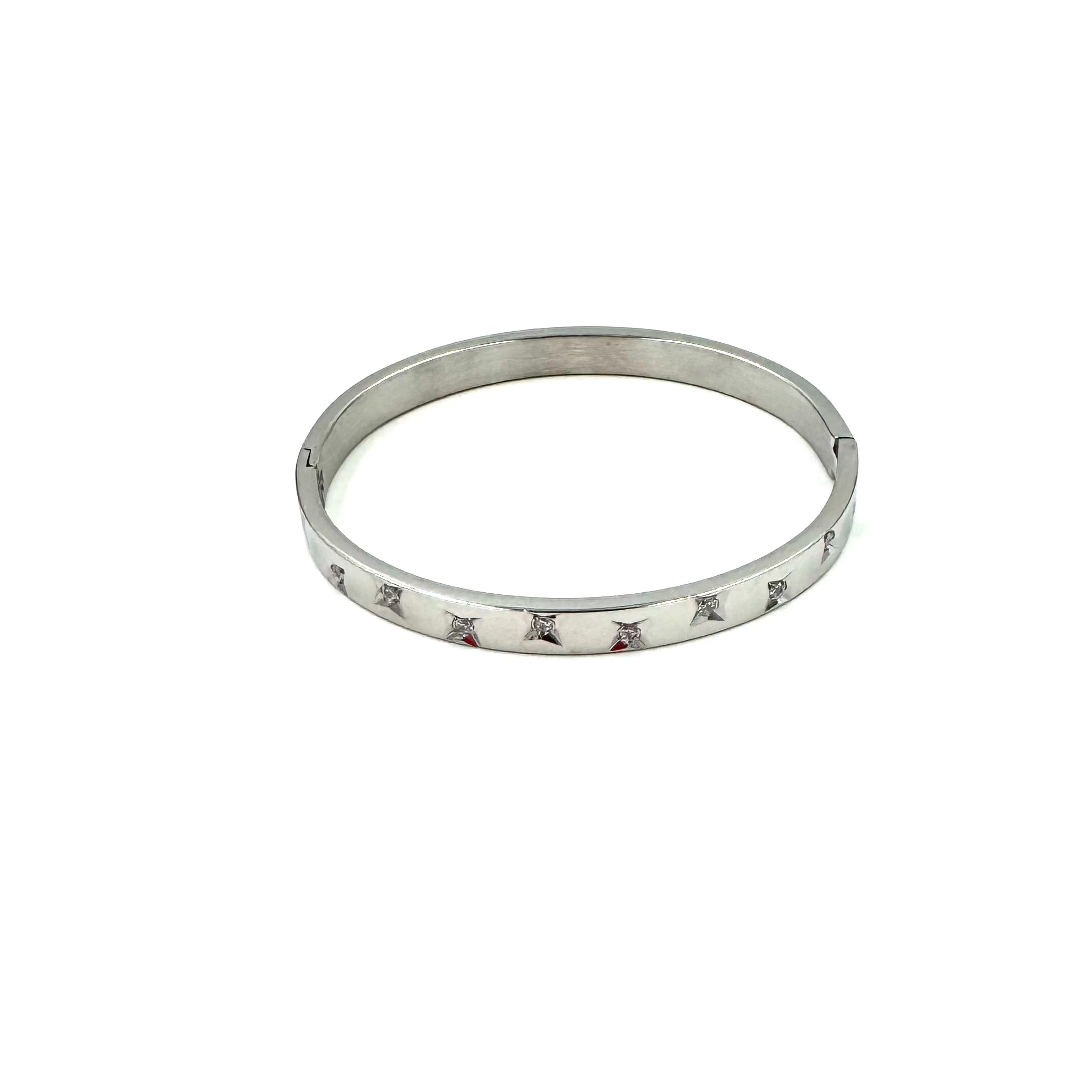 Ashley Gold Stainless Steel Assorted Star CZ Design Bangle Bracelet for Women - Elegant Cubic Zirconia Jewelry Gift for Birthday, Anniversary & Special Occasions