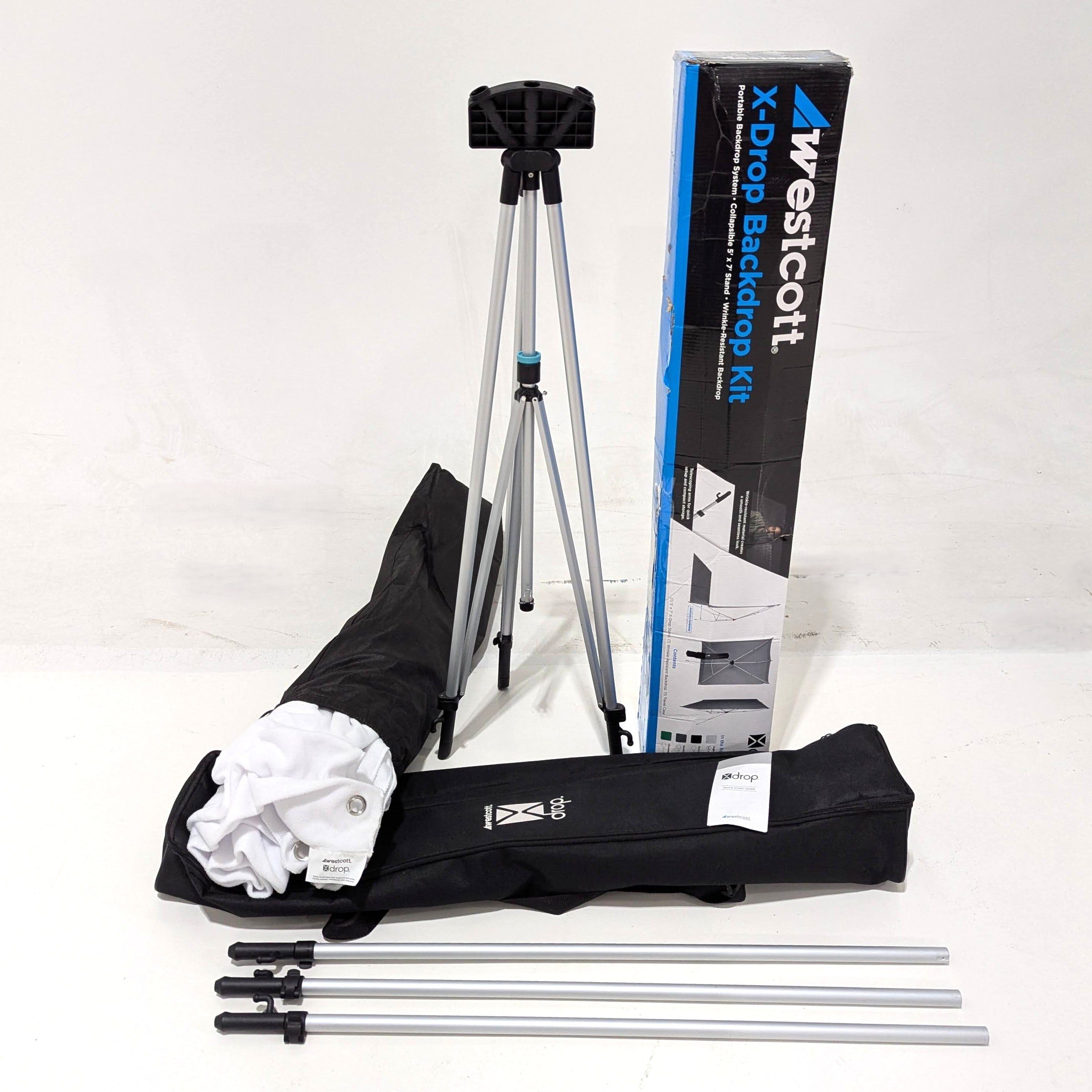 Open Box Westcott X Drop Wrinkle Resistant Backdrop Kit - High Key White (5' x 7') - Perfect for Photography Studio, YouTube Videos & Product Shoots