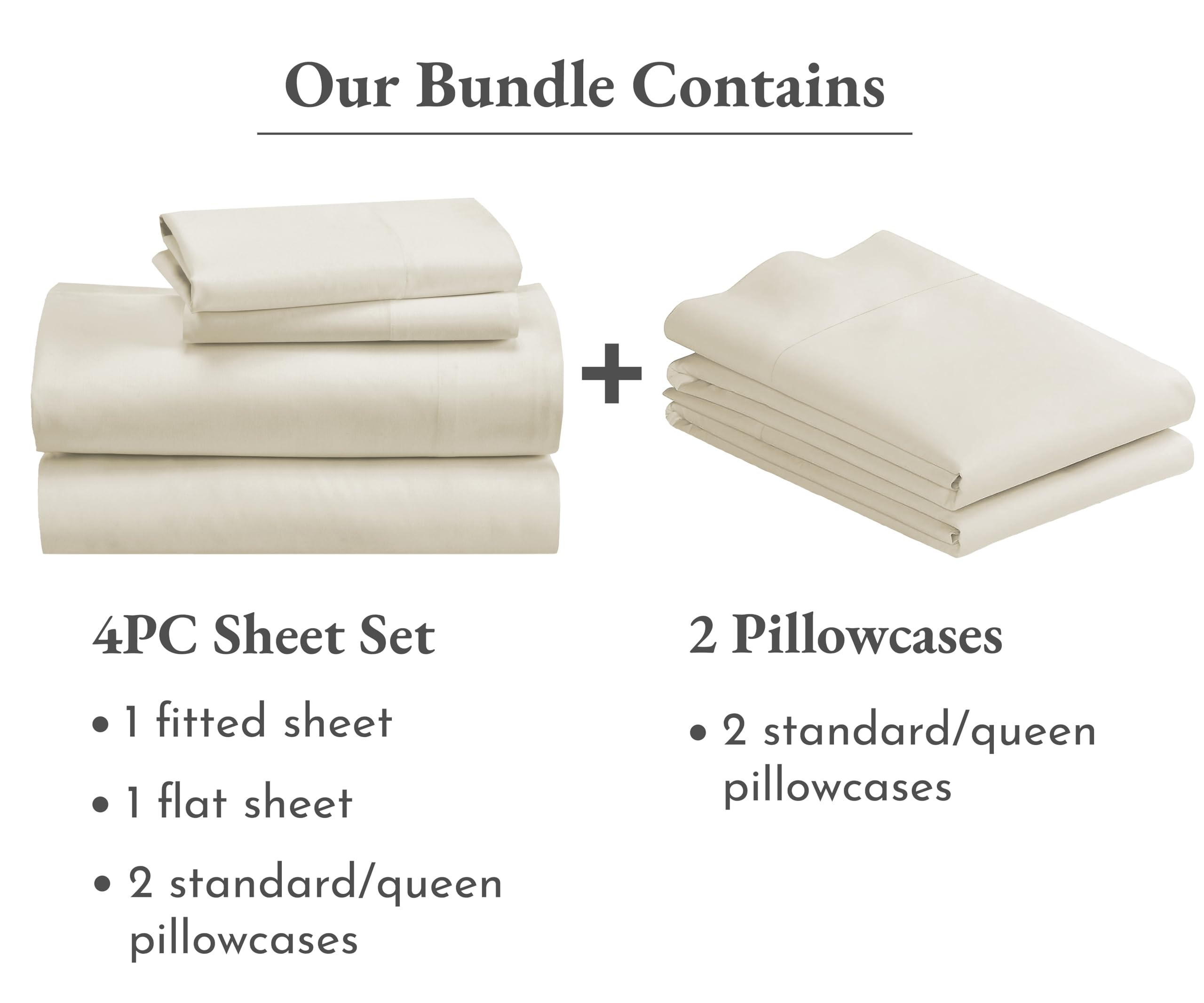 California Design Den 100% Cotton Sateen 500 Thread Count Full Sheet Set with 4 Pillowcases - Soft & Breathable Bedding Bundle in Ivory for Cozy Sleep & Hotel-Style Comfort