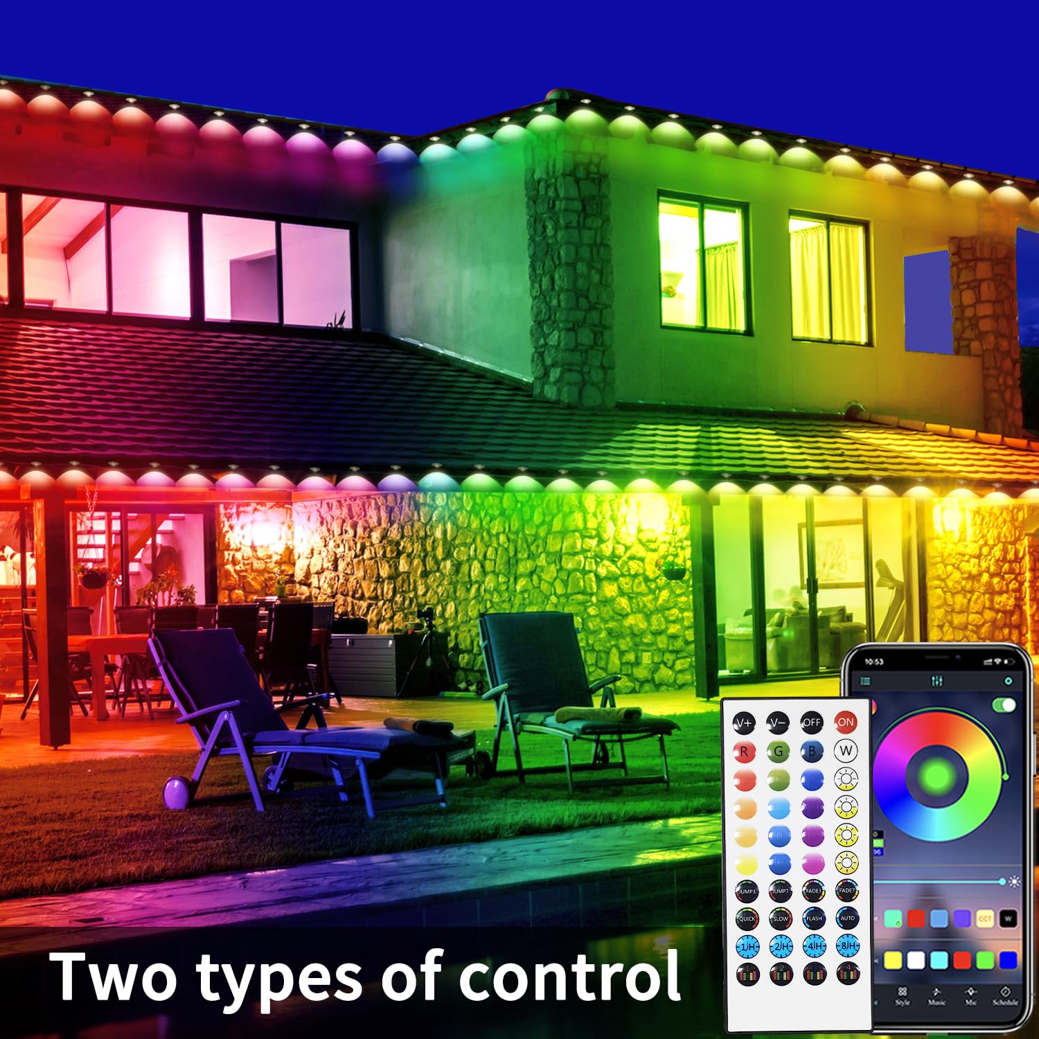 100ft RGB Permanent Outdoor Lights with App & Remote Control - IP67 Waterproof LED String Lights for Christmas, Halloween, Garden & House Decor - Perfect for Patio, Roof, Fence & Landscape Lighting