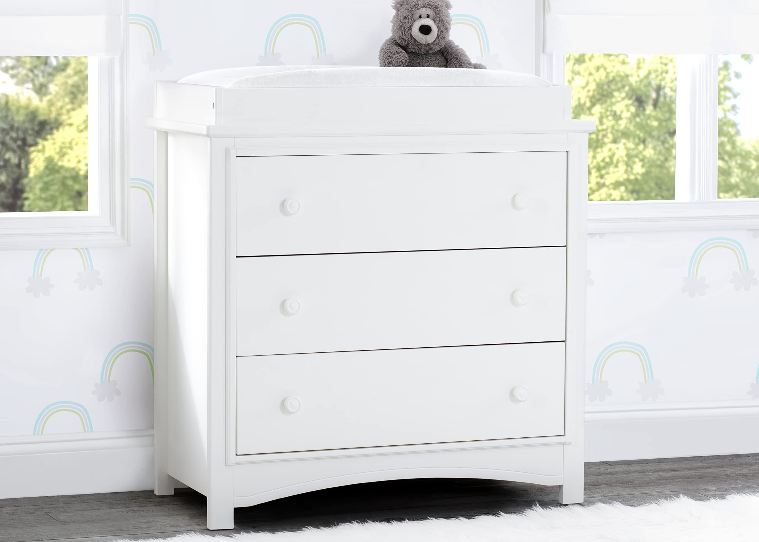 Delta Children Perry 3-Drawer Baby Dresser with Changing Top - White Nursery Furniture for Diaper Changing & Storage | Perfect for Newborn & Toddler Organization