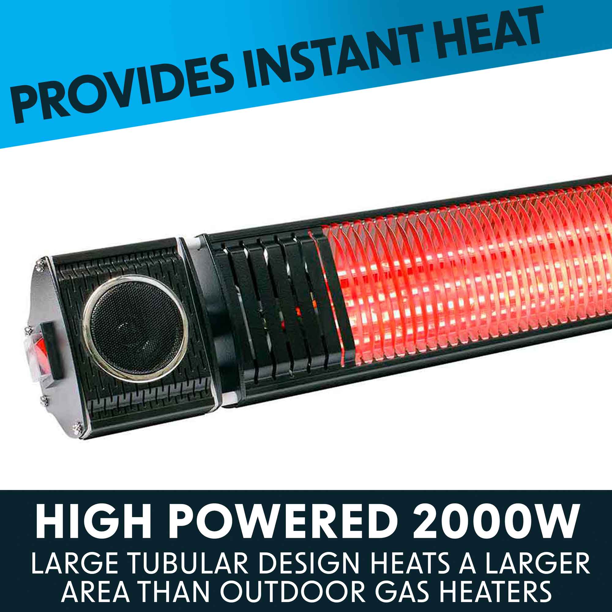 2000W Infrared Outdoor Patio Heater with Bluetooth Wireless Speakers - IPX5 Waterproof, Black (DG125) - Perfect for Backyard, Deck, Garden & Cold Weather Gatherings
