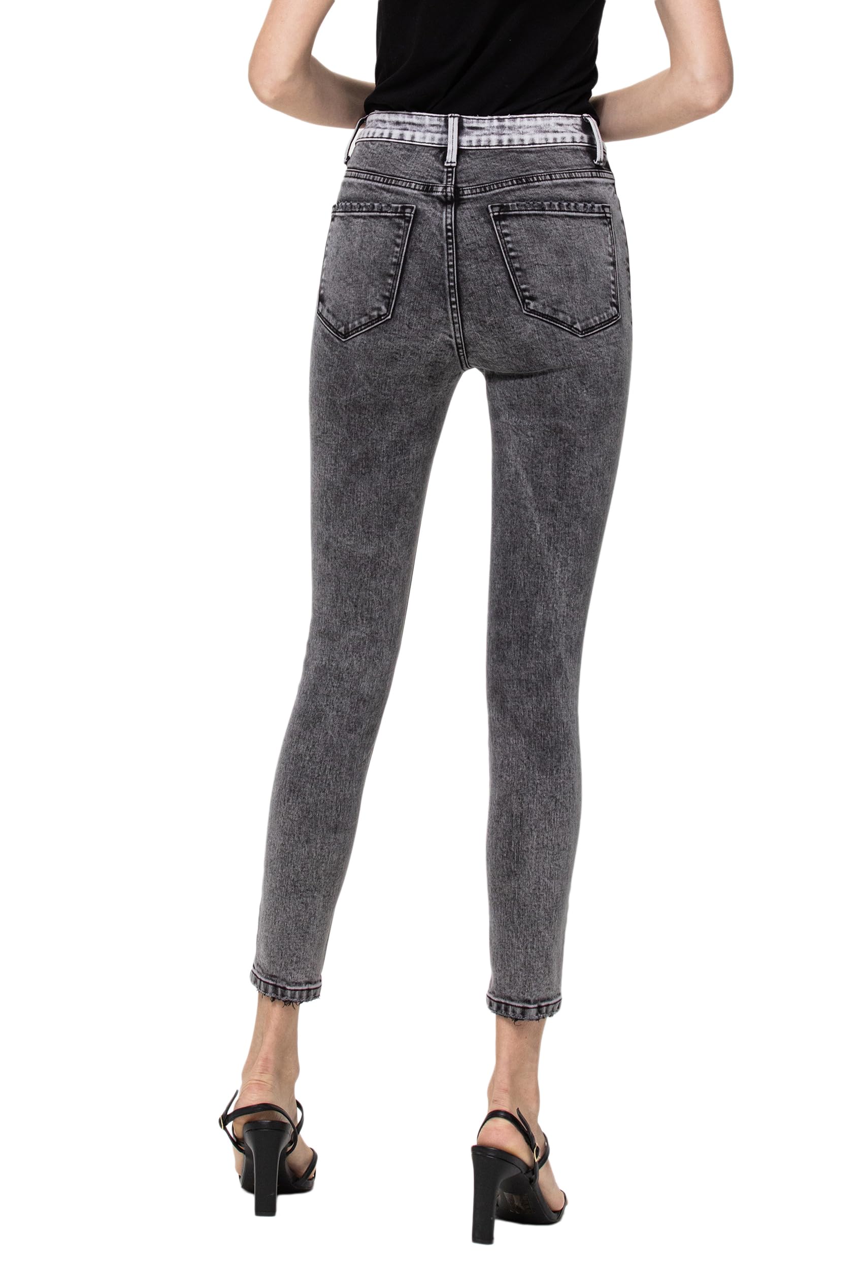 VERVET High Rise Contrast Skinny Jeans for Women - Black/Grey Stretch Denim Pants | Trendy Slim Fit Jeans for Casual Wear, Night Out & Everyday Fashion