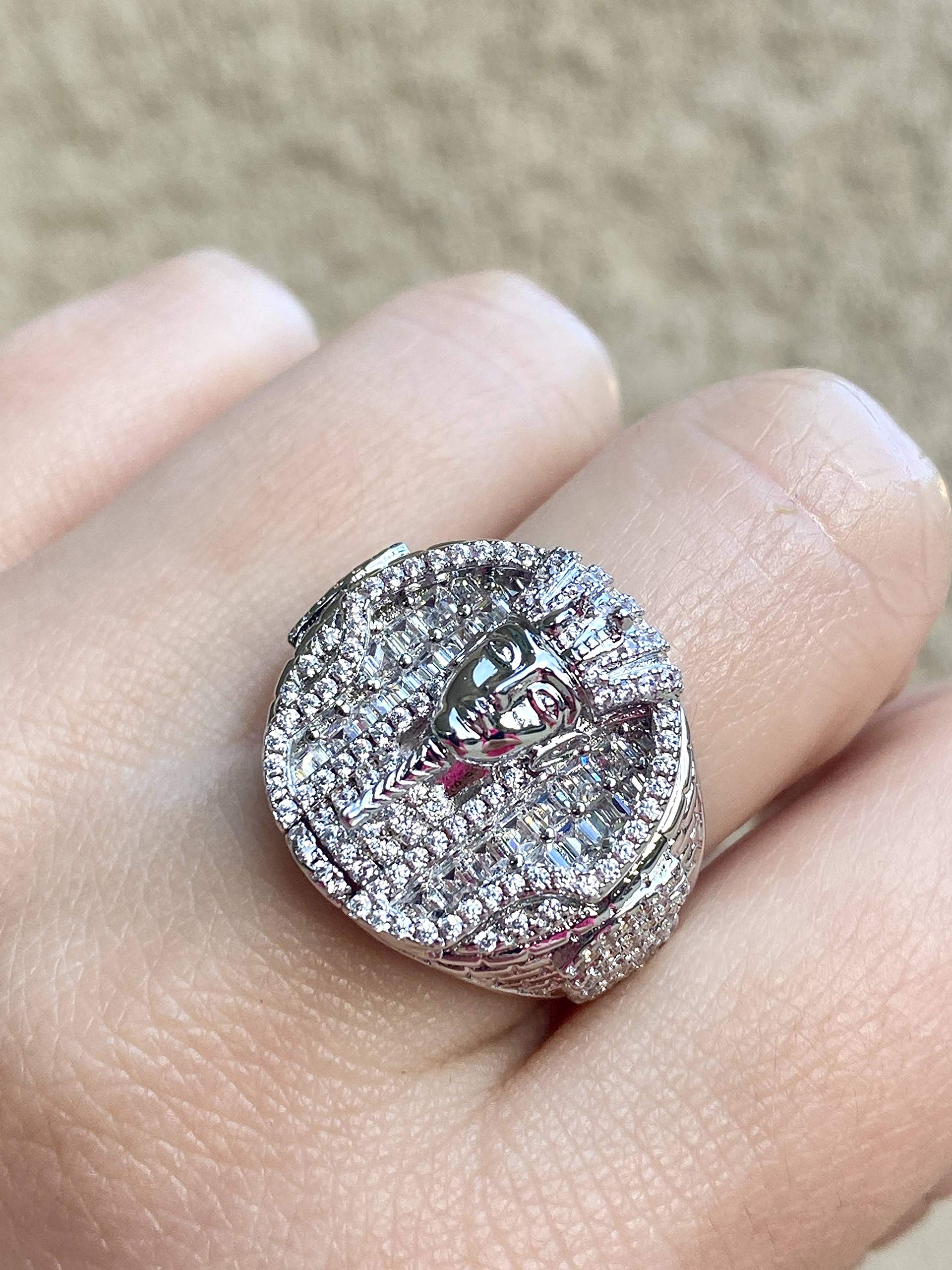 Egyptian Pharaoh Pinky Rhodium Plated CZ Iced Out Ring for Men - Hip Hop Jewelry, Wedding Band, Promise Ring, Engagement Ring (Sizes 6-10) | Perfect Gift for Birthday, Anniversary & Special Occasions