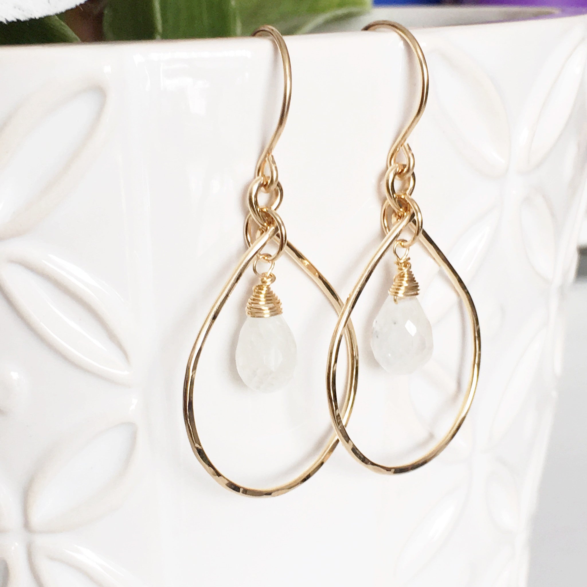 Hana Moonstone Earrings (E304) – Elegant Sterling Silver Dangle Earrings for Women, Perfect for Weddings, Parties & Special Occasions