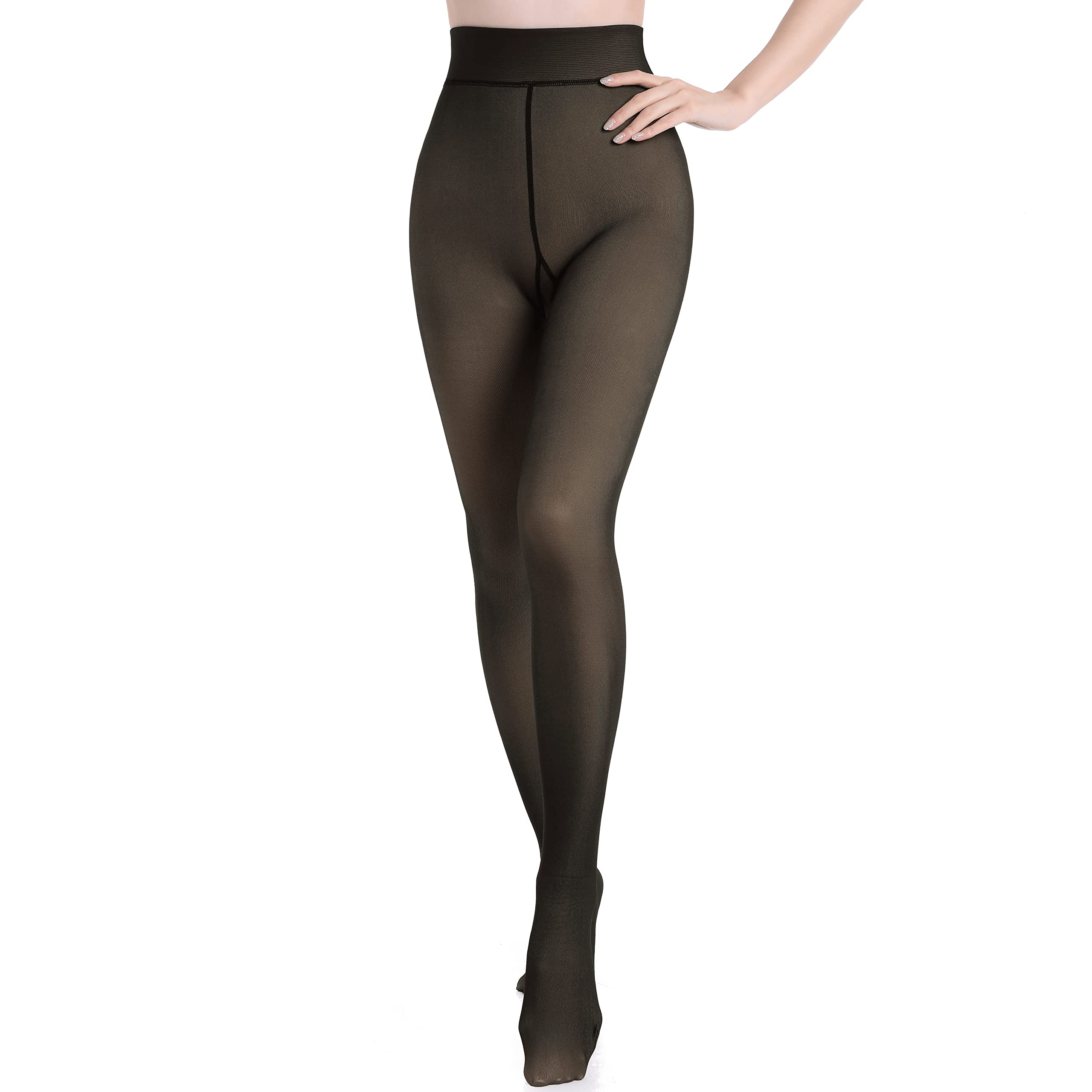 Women's Winter Fleece Lined Tights - Warm High Waist Leggings for Cold Weather (Black)