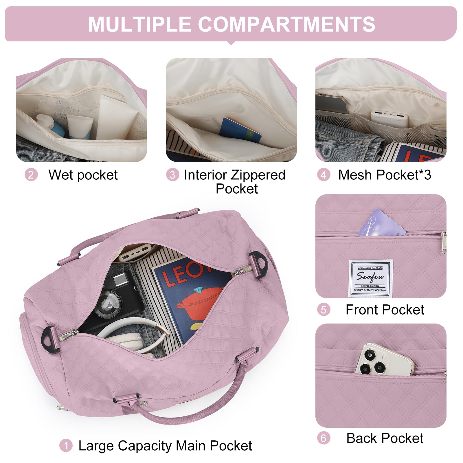 Women's Gym Bag with Shoe Compartment - Sports Duffel, Overnight Carry-On & Weekender Travel Tote with Toiletry Bag (Purple) - Perfect for Workouts, Airplane Travel & Weekend Getaways