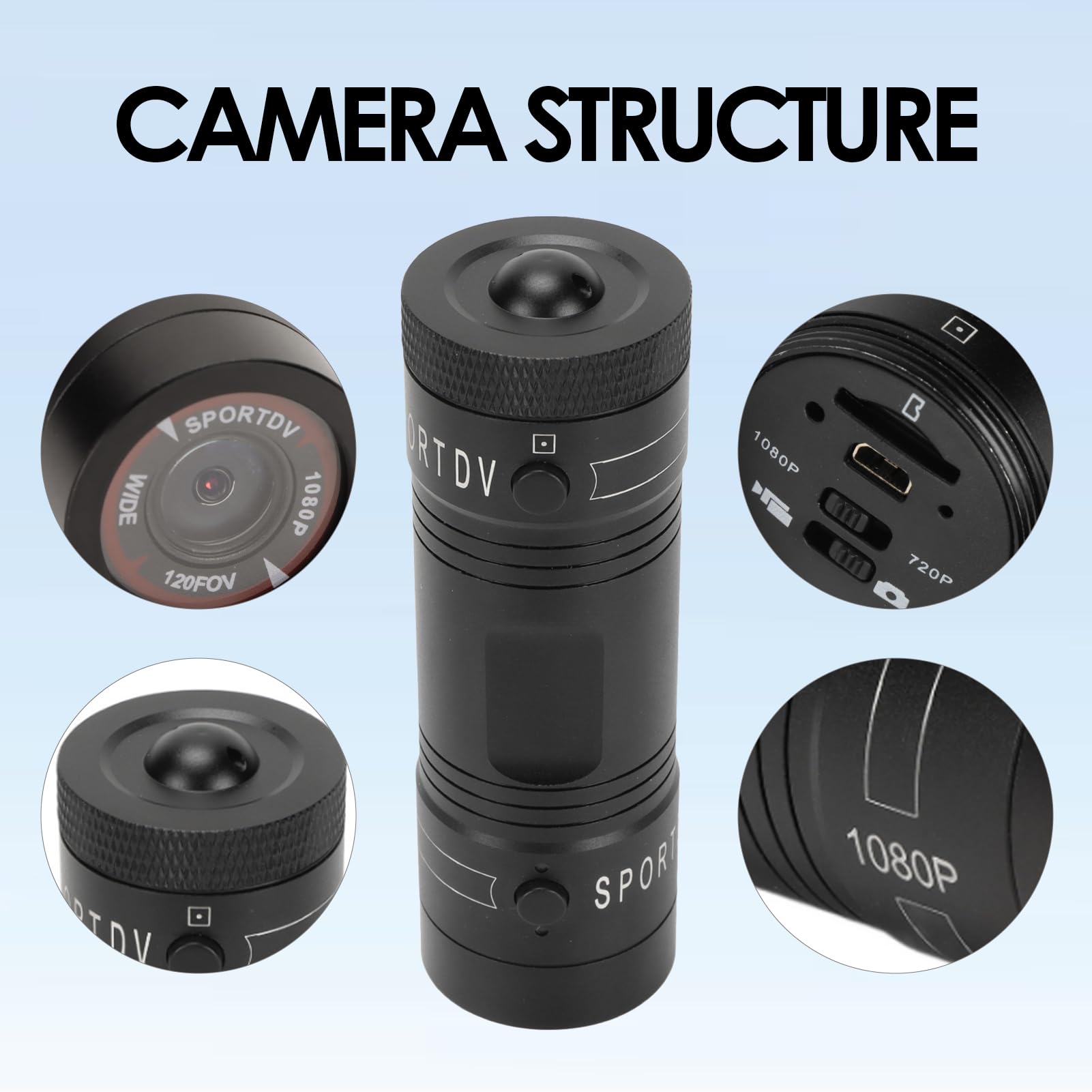 1080P 120° Wide Angle Motorcycle Helmet Camera - Waterproof Mini Sports Action Cam with Mic & 750mAh Battery for Bike, Motorcycle, Car Handlebar - Perfect for Mountain Biking, Wilderness Adventures & Outdoor Sports