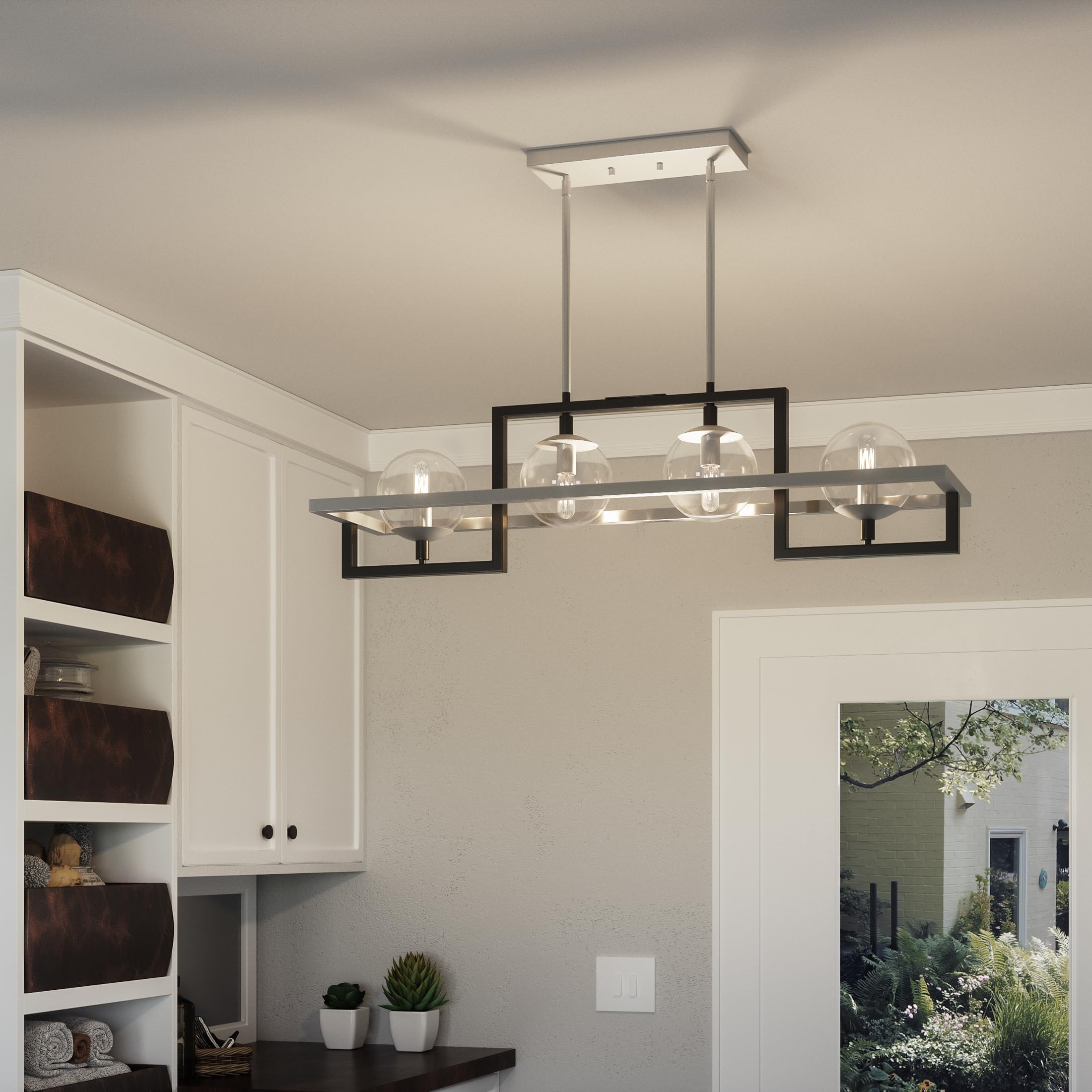 Quoizel Kane 4-Light Earth Black Linear Chandelier - Modern Farmhouse Ceiling Light Fixture for Dining Room, Kitchen Island & Living Room Lighting