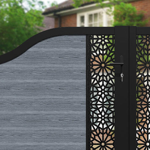 Classic Alnara Curved Top Driveway Gate - Anthracite Black Steel Fence with Middle & End Screen Panels | Perfect for Residential Driveway Security & Garden Decoration
