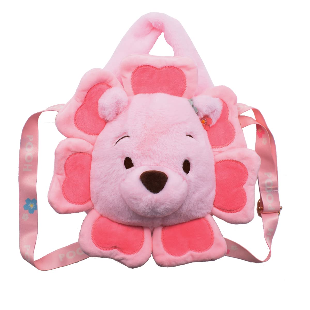 APDDHJ Kawaii Pink Flower Bear Plush Shoulder Bag - Fluffy Zip Tote & Crossbody Messenger Handbag for Girls | Cute Birthday Gift for Kids, Perfect for School, Travel & Daily Use