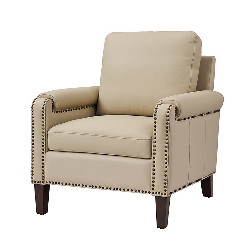 Nathaniel Transitional Style Genuine Leather Armchair - Premium Brown Leather Lounge Chair for Living Room, Office & Study - Comfortable Reading Chair with Padded Seat & Wooden Legs