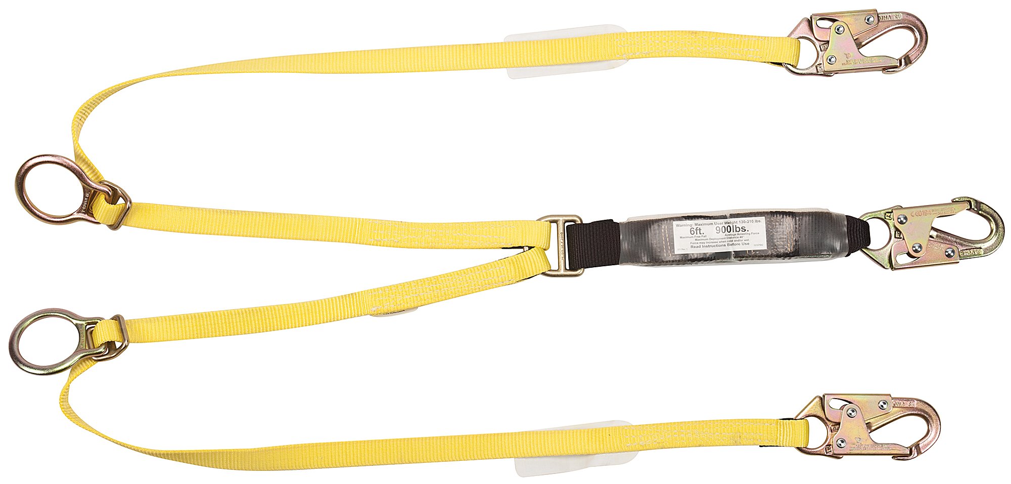ANSI-Certified MSA 10113162 Workman Twin-Leg Energy-Absorbing Safety Lanyard with Dual 36C Snap Hooks - 6 Feet Fall Protection for Construction, Roofing & Industrial Work