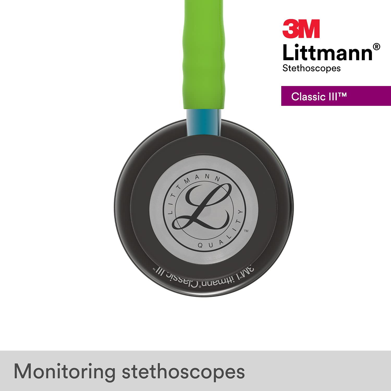 3M Littmann Classic III Monitoring Stethoscope - Smoke Chestpiece, Lime Green Tube, Blue Stem & Smoke Headset (27 Inch, Model 5875) | Ideal for Nurses, Doctors & Medical Professionals for Accurate Patient Diagnosis & Heart/Lung Sound Monitoring