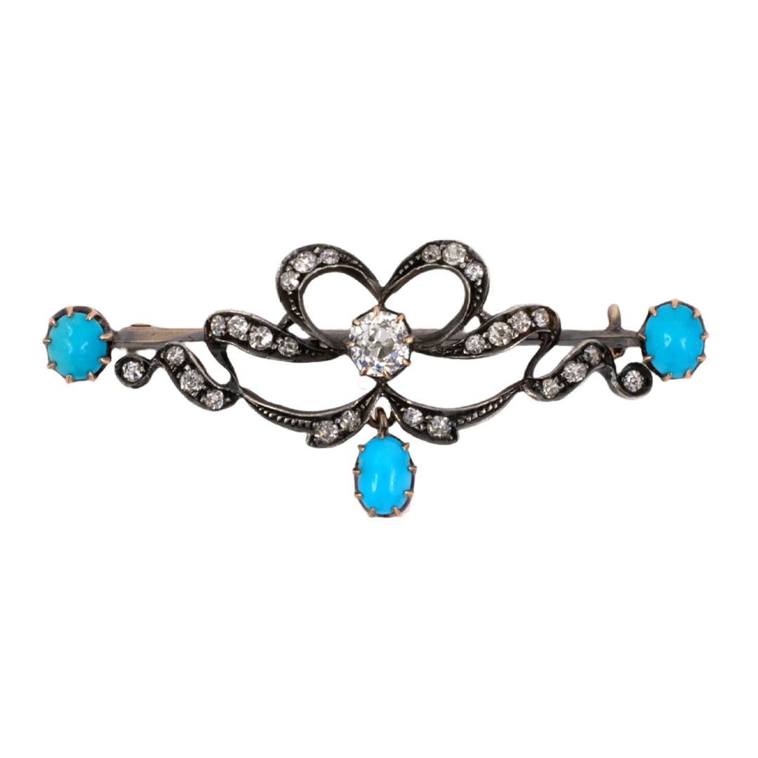 Victorian Style Diamond & Turquoise Dangle Pin - Elegant Vintage Jewelry for Women - Perfect for Weddings, Parties & Special Occasions