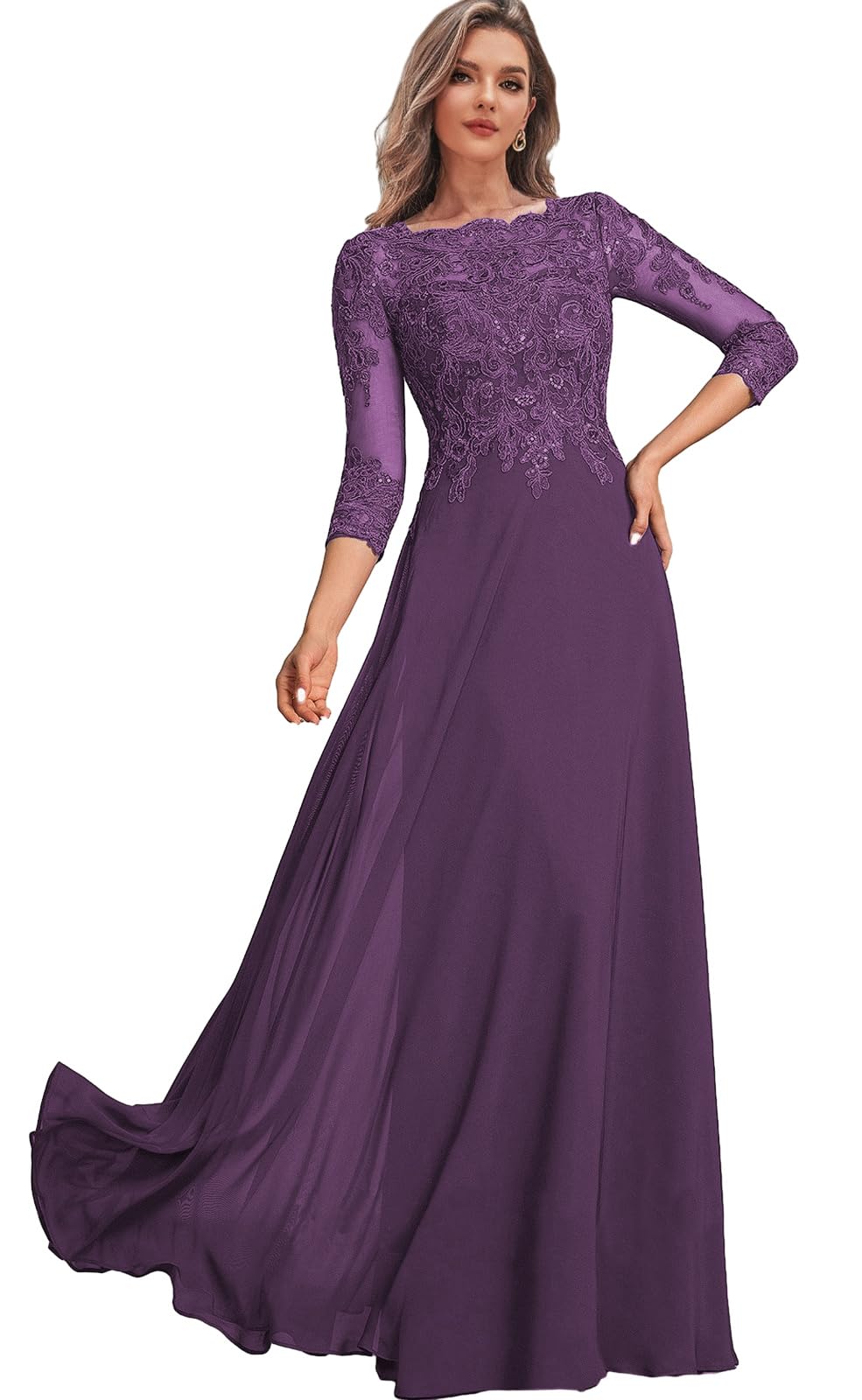 Elegant Navy Blue Long Sleeve Lace Wedding Dress for Women - Mother of The Bride Evening Gown Size 8 | Perfect for Weddings, Formal Parties & Special Occasions