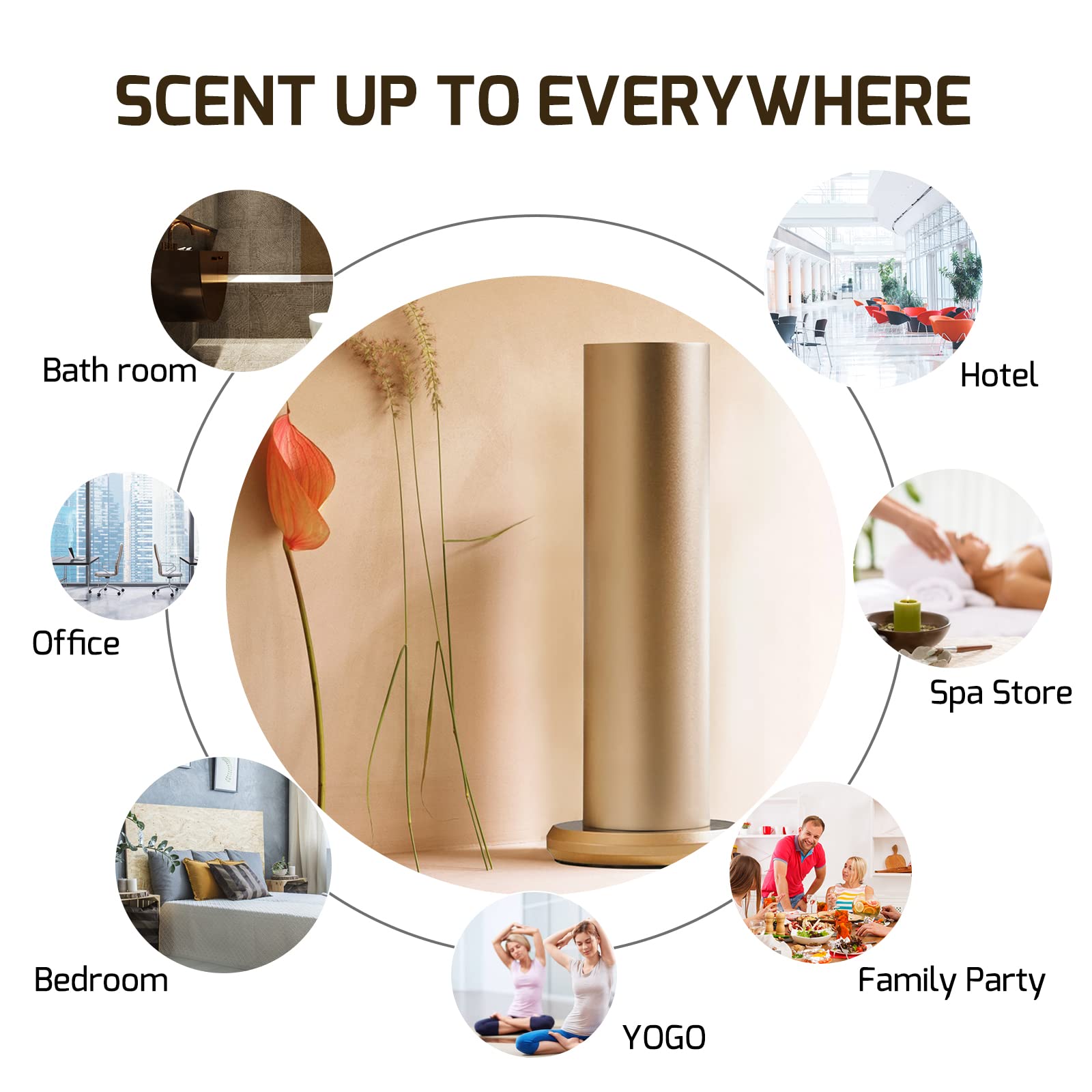 JCLOUD Smart Scent Air Machine - Bluetooth Essential Oil Diffuser for Home & Office, Waterless Cold Air Aromatherapy Device for Large Spaces, Gold | Perfect for Relaxation, Yoga, Spa & Bedroom Aromatherapy