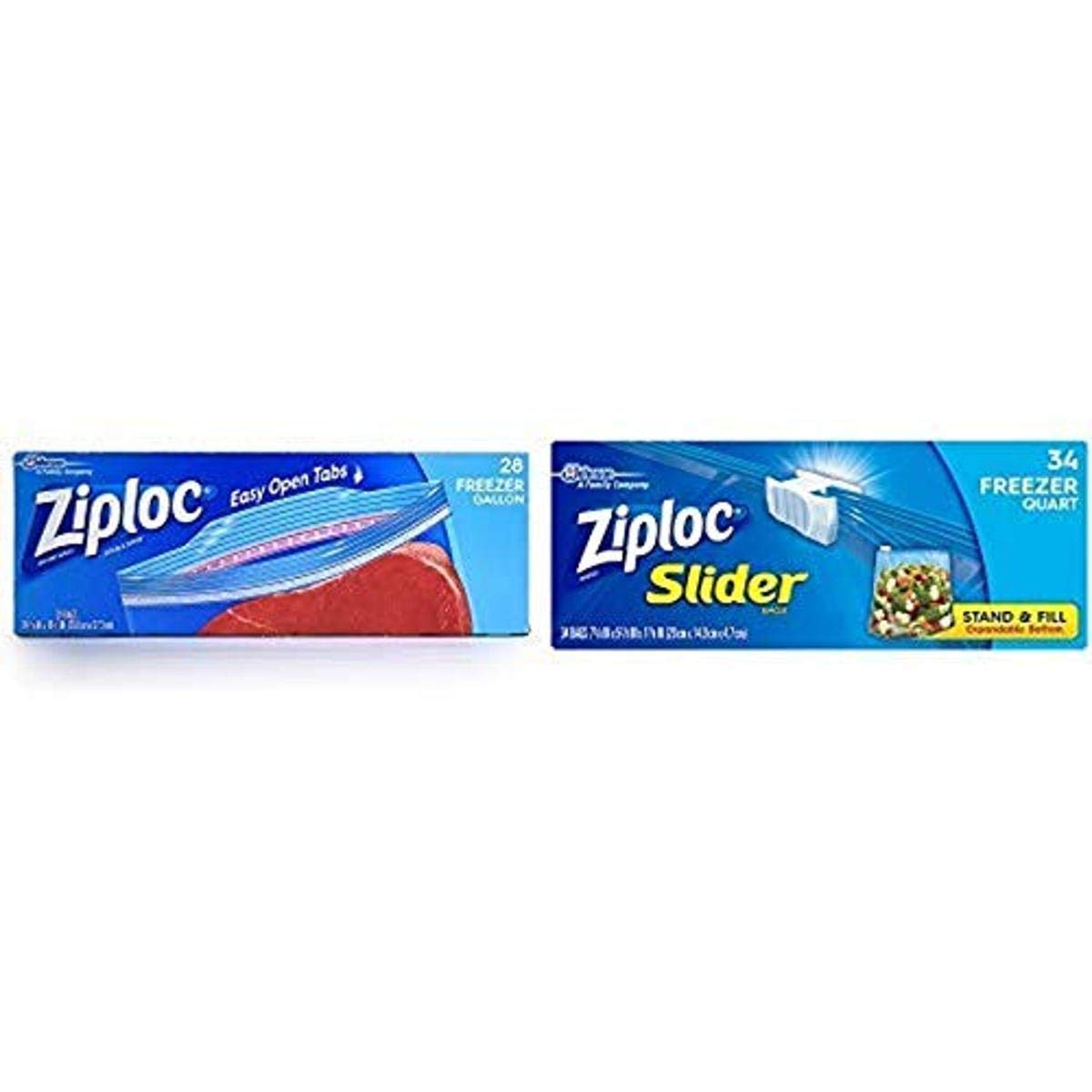 Ziploc Freezer Bags Gallon Size 28 Count & Slider Quart Food Storage Bags 34 Pack | Reusable Disposable Bags for Meal Prep, Freezing Leftovers, Organizing Kitchen Pantry
