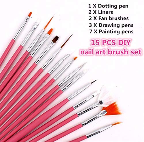 AlexVyan Professional 15-Piece Nail Art Brush Set - 14 Brushes & 1 Pen for Acrylic, Gel Polish, Nail Design, Painting & Decoration - Perfect for Salon, Home Manicure & DIY Nail Art