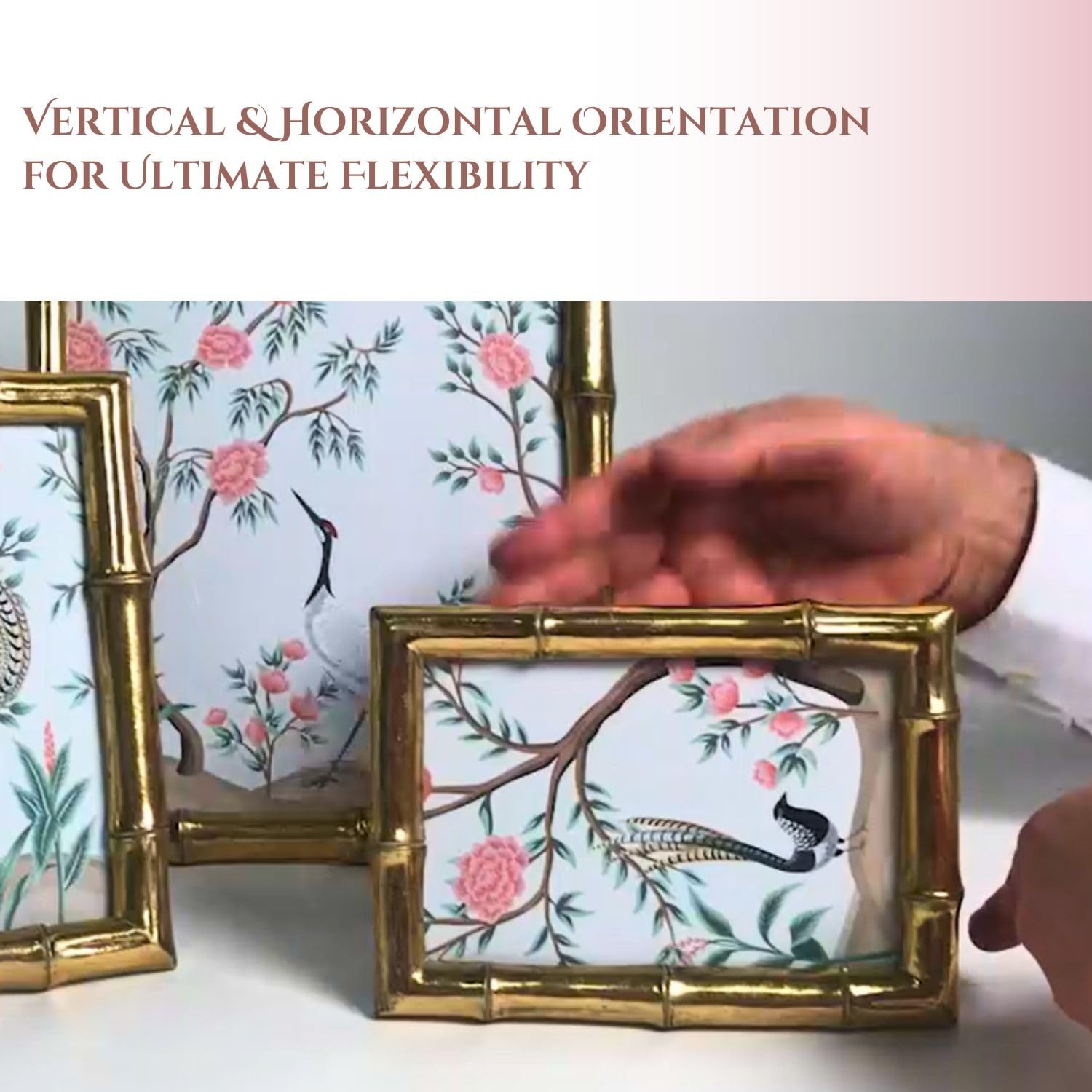 Two's Company Decorative Bamboo Picture Frames Set - 5x7 & 4x6 Gold Wall & Tabletop Frames for Vertical/Horizontal Display - Perfect for Home Decor, Wedding Photos & Office Display