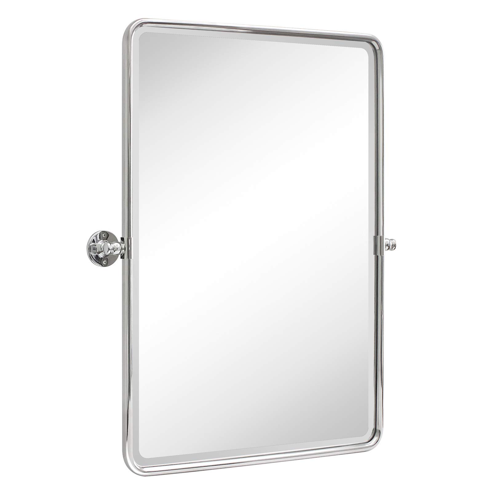 TEHOME 27 x 35 Inch Farmhouse Chrome Metal Framed Pivot Rectangle Bathroom Mirror - Adjustable Tilting Beveled Vanity Mirror for Wall Mount - Perfect for Bathroom, Bedroom, and Dressing Room Decor