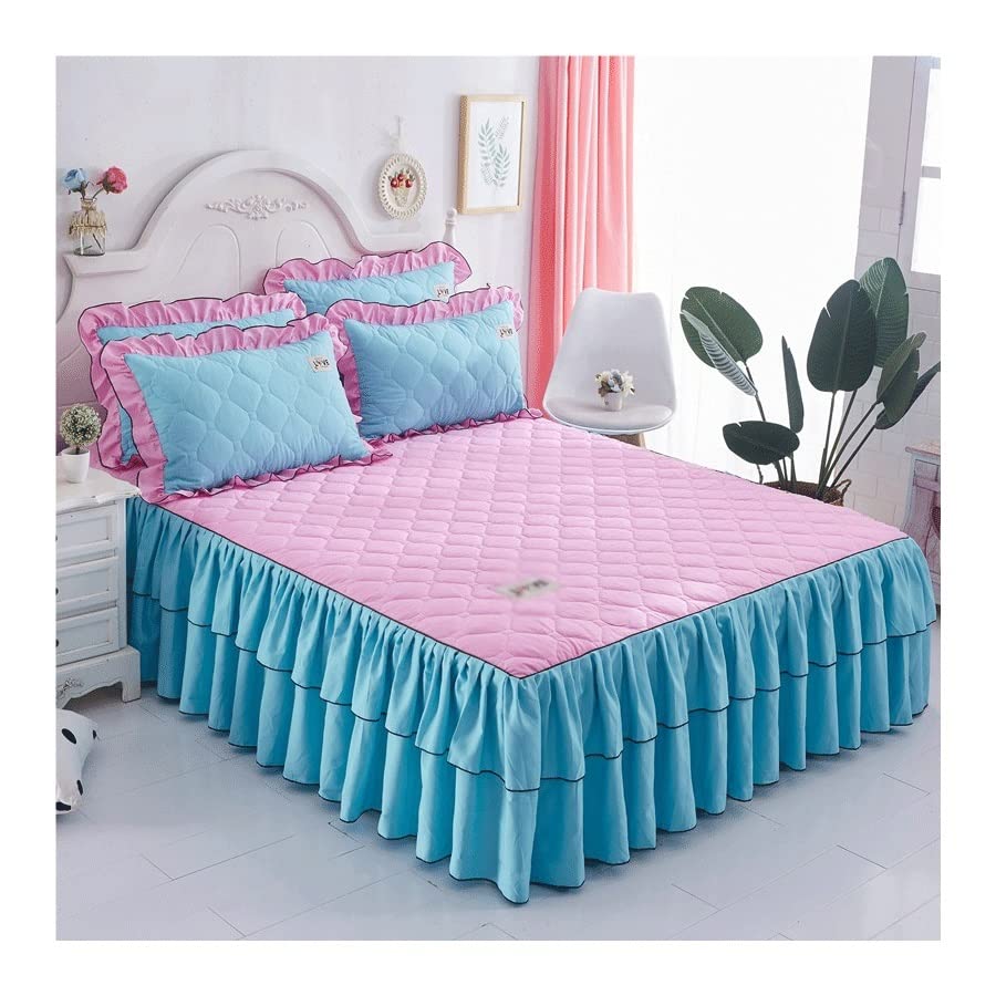3-Piece Luxury Lace Bed Sheet Set with Bed Skirt - 180x220cm Queen Size, Soft & Thickened Bedspread - Perfect for Master Bedroom, Guest Room & Hotel Decor (Color: A)