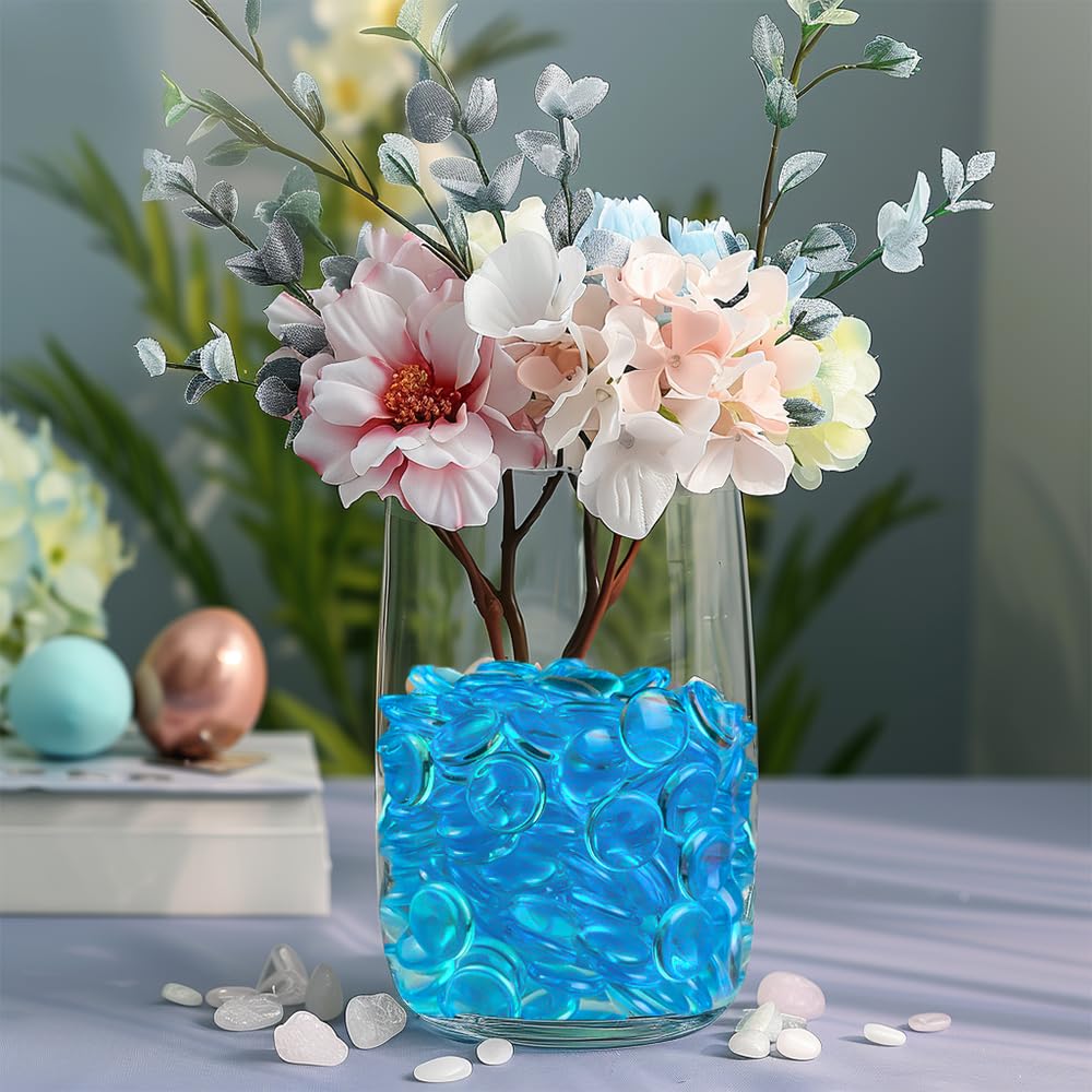 HappyFiller 630 PCS Lake Blue Acrylic Flat Marbles - Decorative Gem Stones for Vase Fillers, Wedding Centerpieces, Table Scatters | Perfect for Beach Theme Weddings, Party Decor, Candle Holders & Fish Tank Pebbles