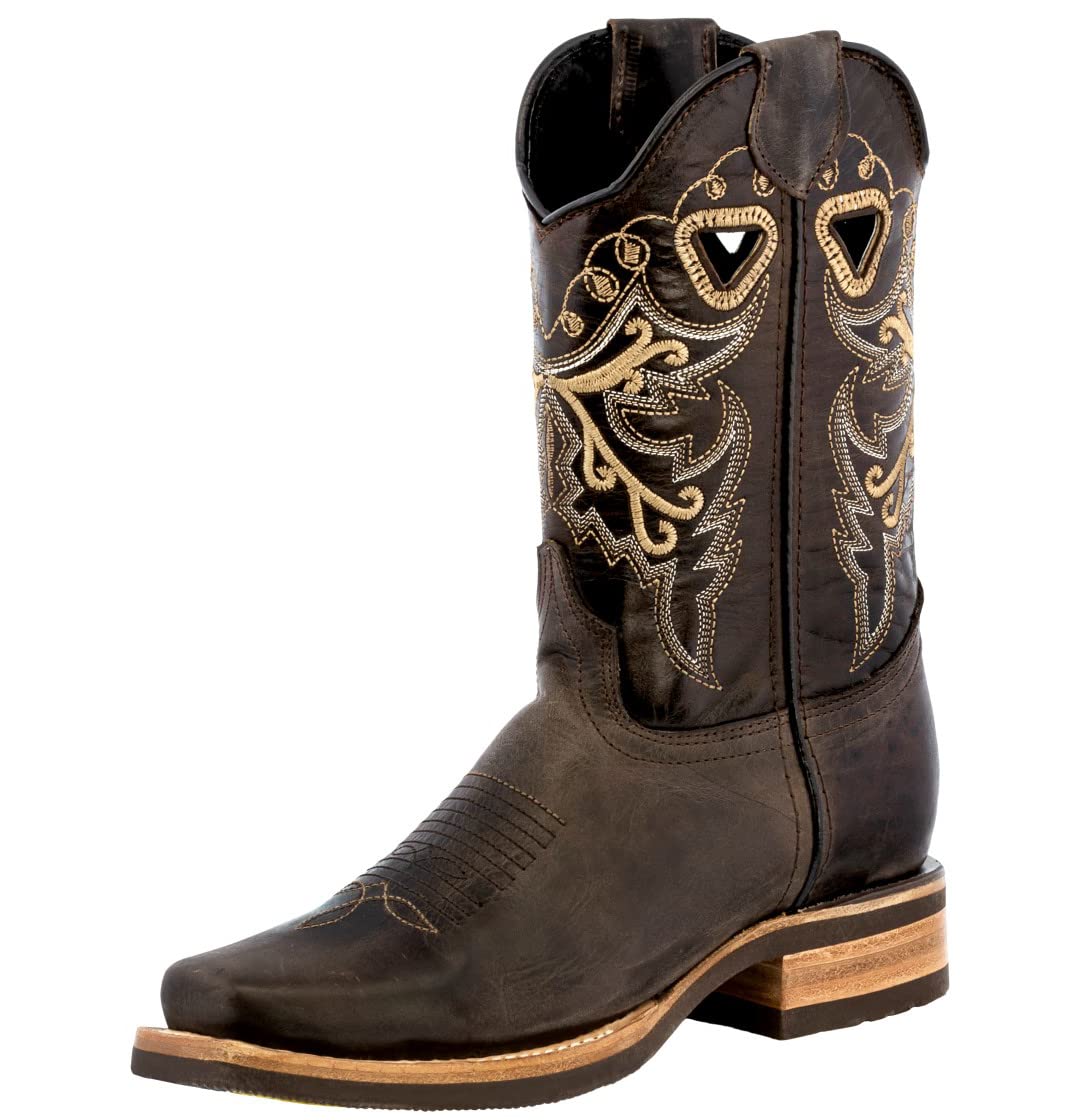 Women's Dark Brown Western Cowboy Boots - Genuine Leather with Durable Rubber Sole & Square Toe - Perfect for Rodeo, Country Dancing, and Western Fashion Outfits