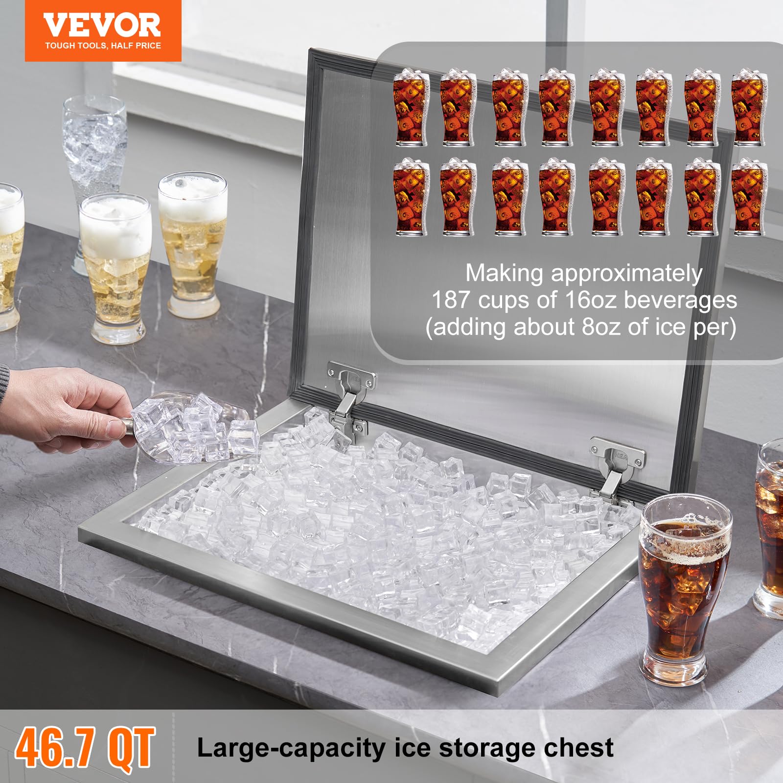 VEVOR 40QT Stainless Steel Commercial Ice Chest Cooler Bin - 20