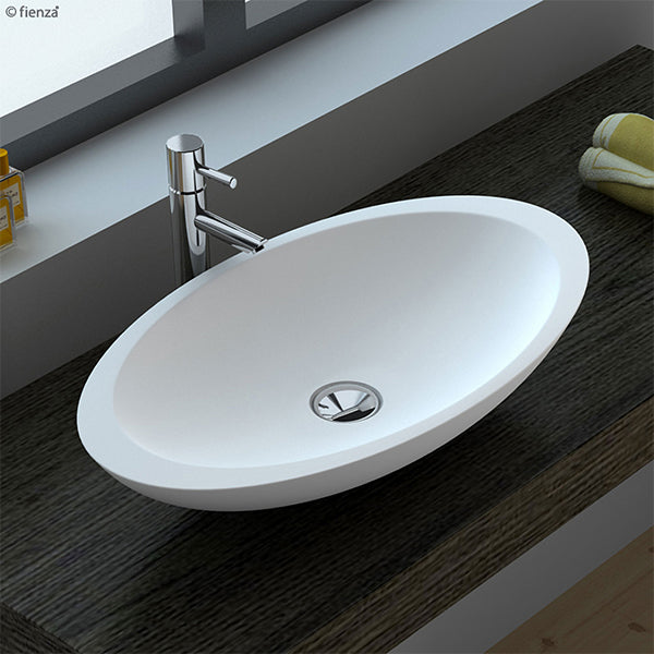 Fienza Bahama Matte White Solid Surface Above Counter Basin - Modern Bathroom Sink for Vanity, Powder Room & Guest Bath Installation