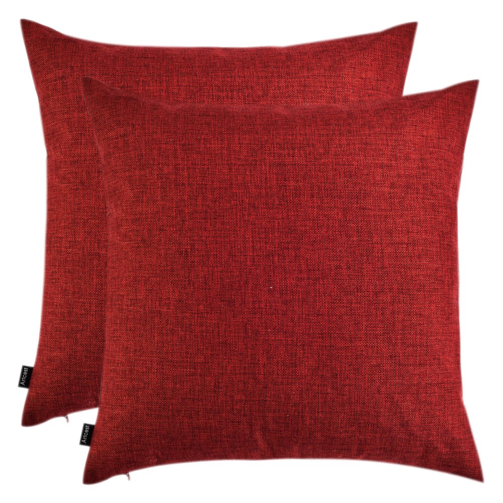 Artcest Set of 2 Decorative Linen Pillow Covers 12x12 Inch - Modern Stylish Throw Pillow Cases for Kids Bed, Sofa & Couch - Durable & Comfortable Burgundy Cushion Covers - Perfect for Nursery, Living Room & Home Decor