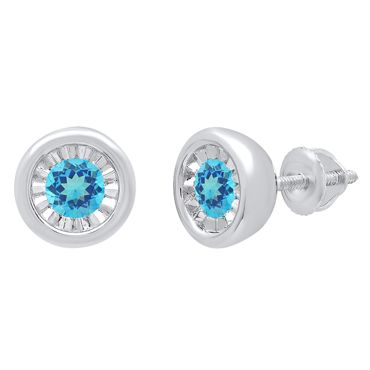 14K Solid Gold Blue Topaz Stud Earrings for Women - 4mm Round Solitaire Illusion Set | Dazzlingrock Collection | Perfect for Weddings, Parties & Everyday Wear