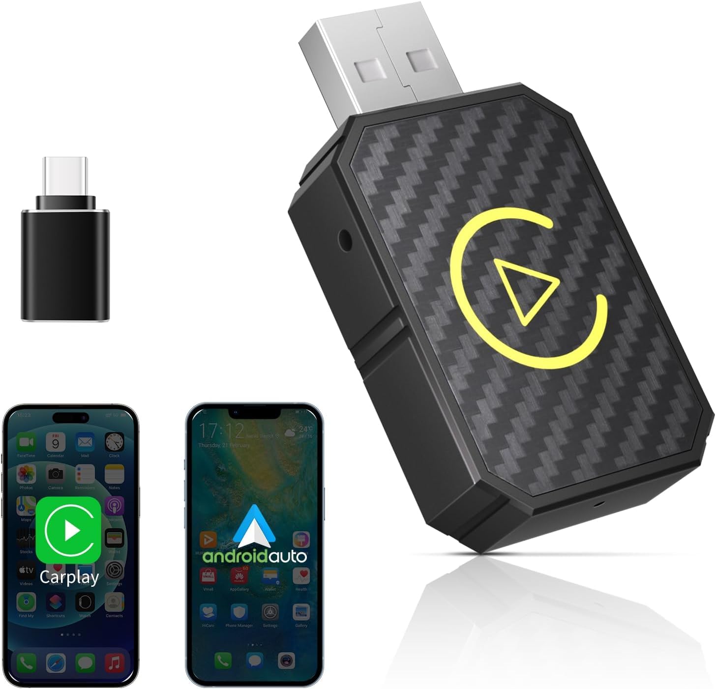 Wireless CarPlay & Android Auto Adapter - Mini USB Plug & Play Converter for iPhone iOS 10+/Android 11+ - Seamless Wired to Wireless Upgrade (Black) | Perfect for Commuting, Road Trips & Hands-Free Driving