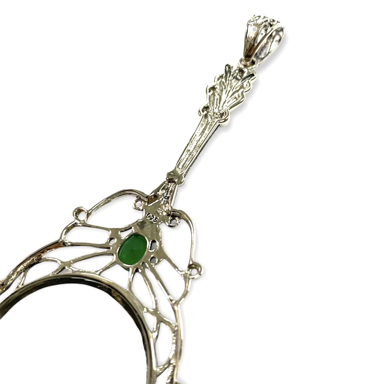 Victorian Style Emerald Green Magnifying Glass Pendant - 925 Sterling Silver Jewelry for Reading, Hobbies & Antique Collecting