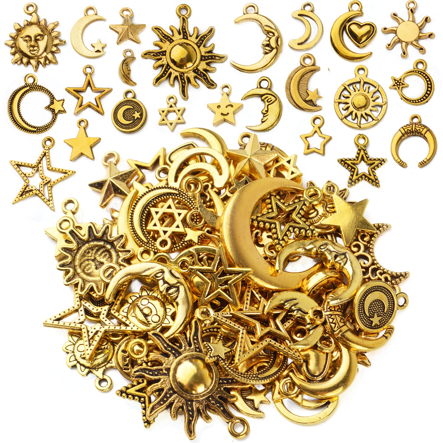 BronaGrand Celestial Pendant Charms - Sun, Moon, Star & Cloud Jewelry Charms for Necklaces, Earrings & Bracelets | Perfect for Boho, Witchy & Celestial Jewelry Making DIY Projects
