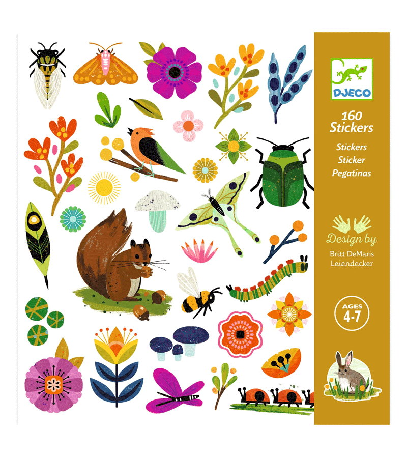 160 Colorful Garden Stickers for Kids by Djeco - Perfect for Scrapbooking, DIY Crafts, and School Projects